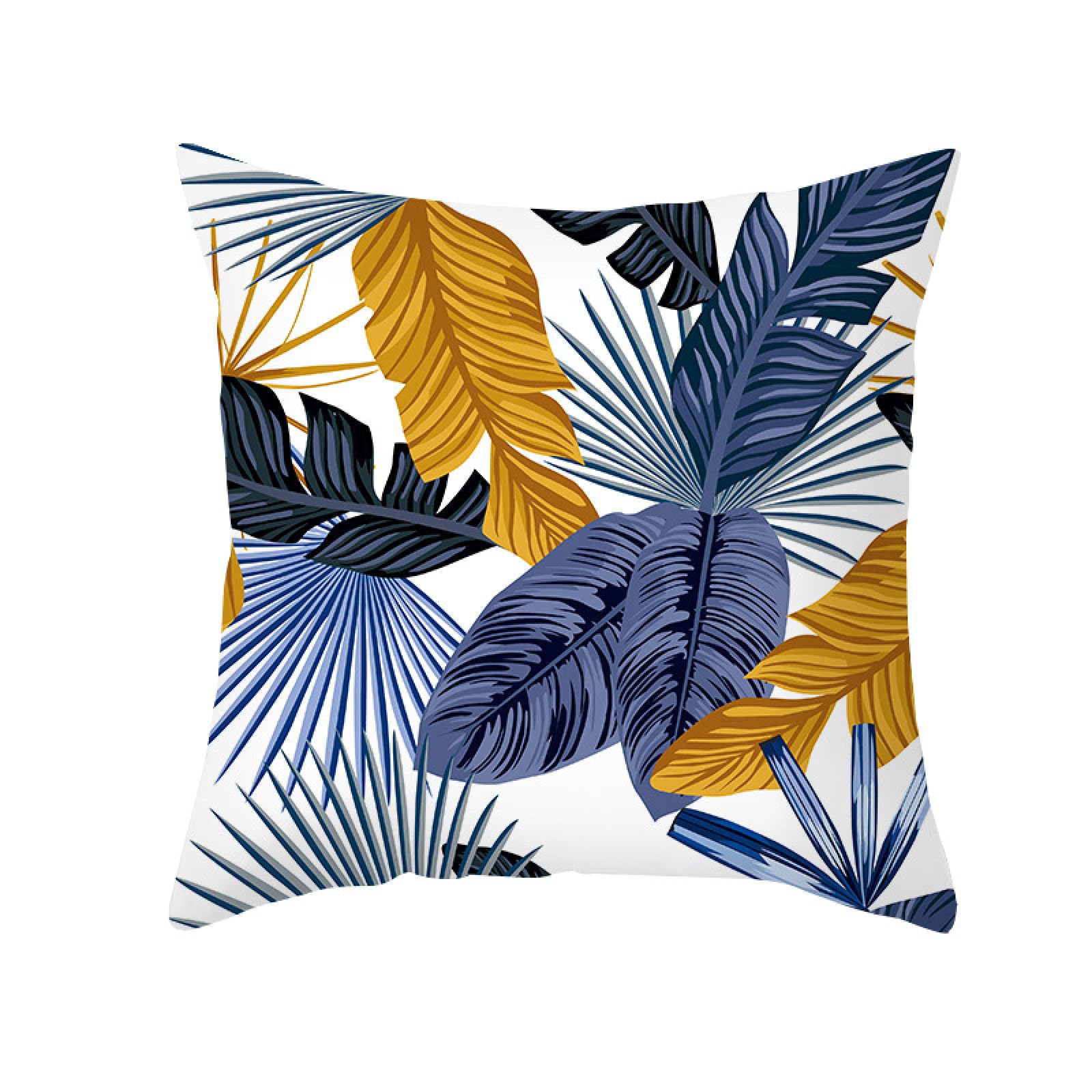 Cushion Covers Blue Palm Leaves Pillow Cases Soft Linen Cushions with Covers Included Washable Sofa Cushions with Invisible Zip Pillowcase Breathable Pillow Cover 60x60 Cushion Cover 1 Pack