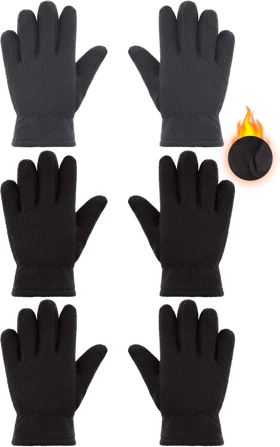 SATINIOR 3 Pairs Winter Fleece Gloves Kids Soft Warm Mitten for Boys Girls Full Fingers Outdoors Activities 5-12 Year