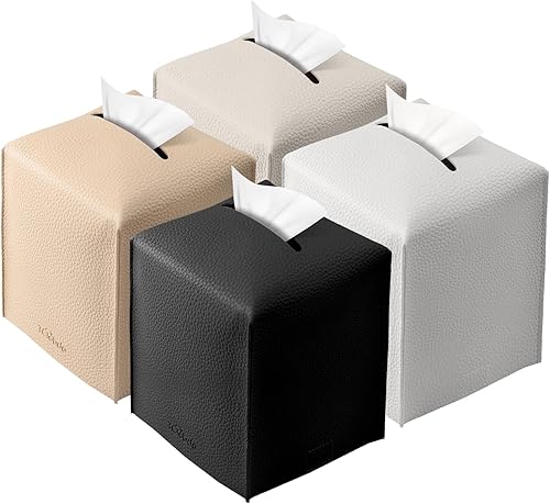 Tclouda - Funda cuadrada para caja de pañuelos de piel sintética moderna para decoración creativa, paquete de 4, ideal para baños, oficina, mesita