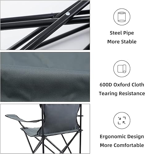 Miniatura 6 de Silla portátil y plegable para acampar para césped al aire libre, grande, gris