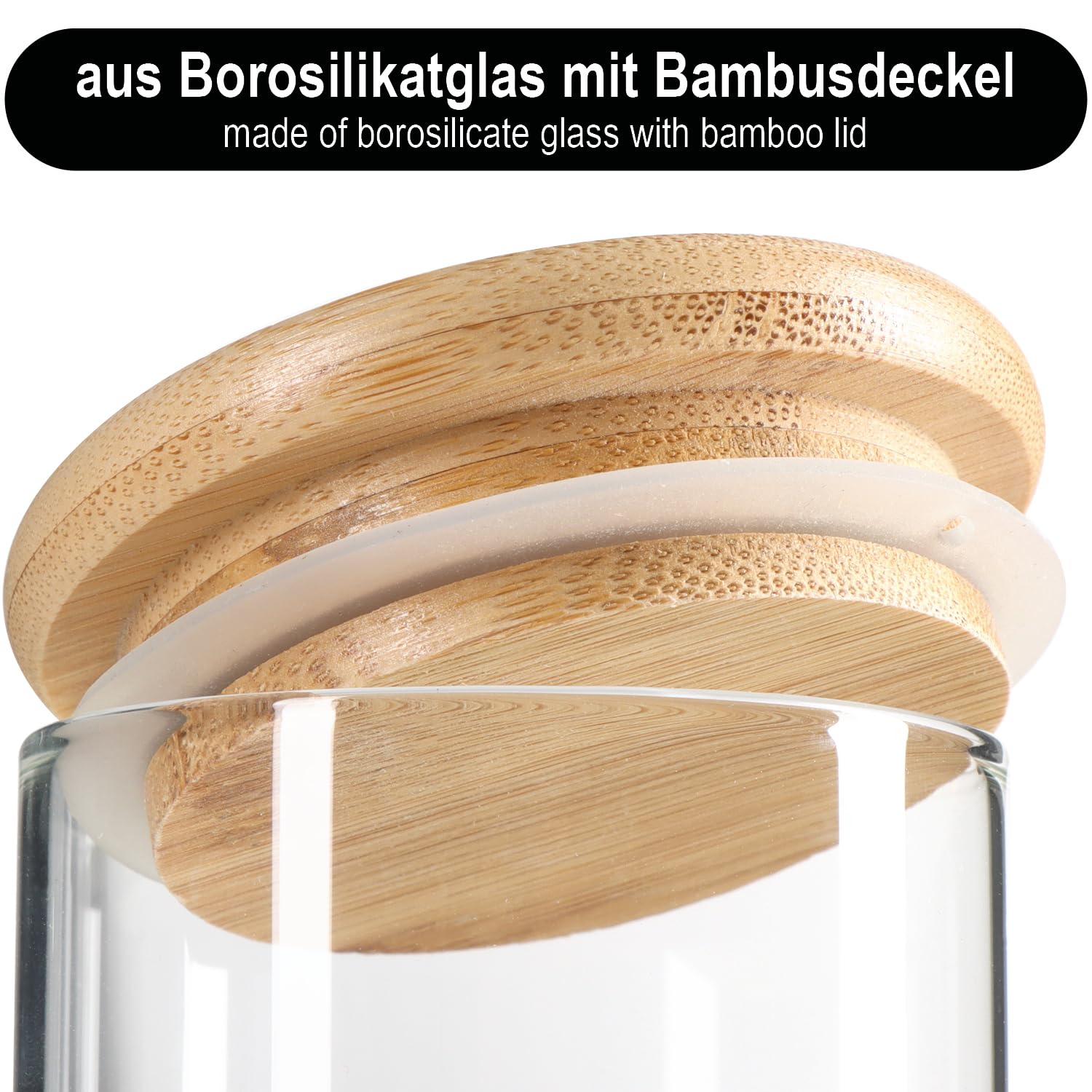 com-four® 24-teiliges Vorratsdosen-Set mit Bambus-Deckel - Borosilikatglas Vorratsgläser für Lebensmittel und Gewürze - Luftdichte Aufbewahrung - 0,25L / 0,5L