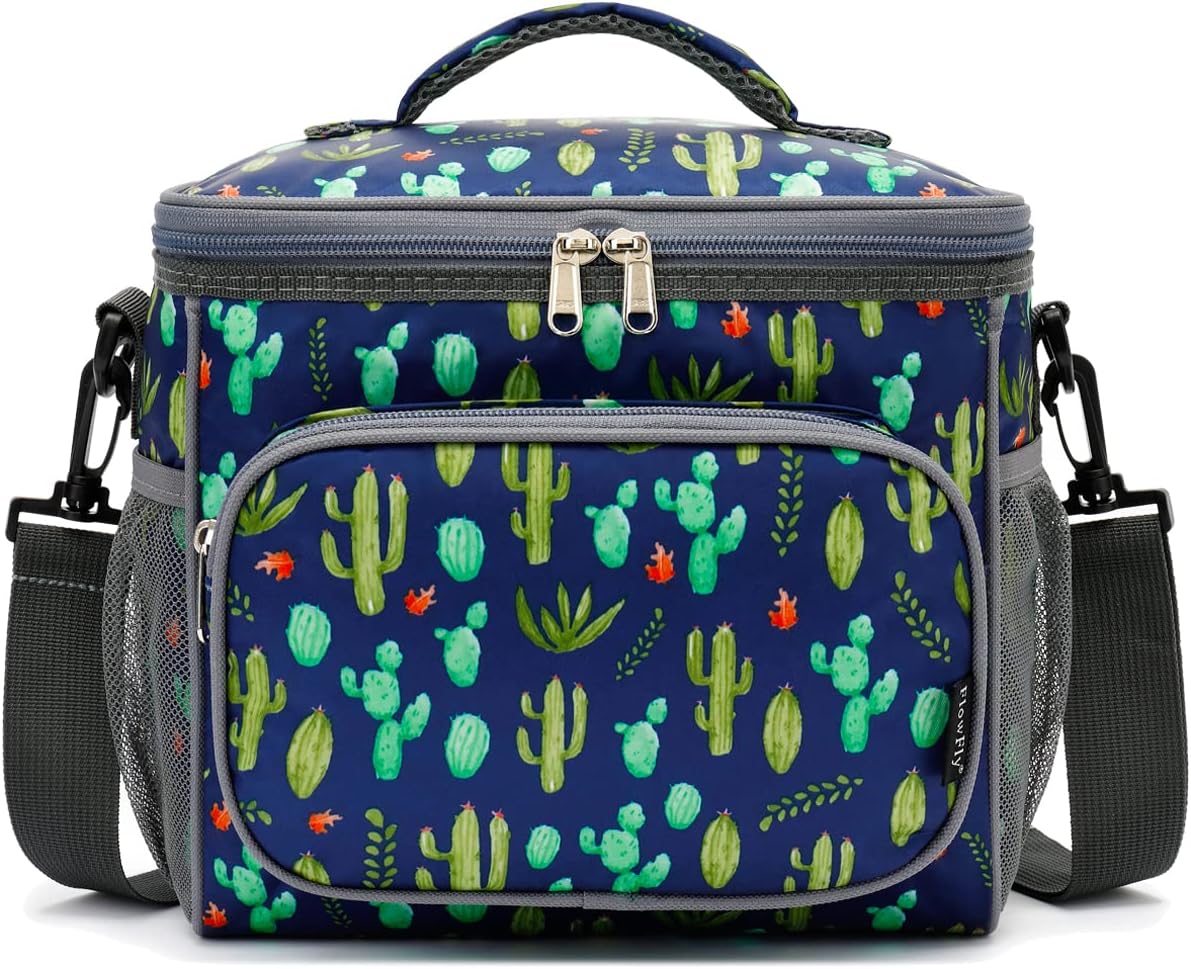 FlowFly Insulated Reusable Lunch Bag Adult Large Lunch Box for Women and Men with Adjustable Shoulder Strap,Front Zipper Pocket and Dual Large Mesh Side Pockets,Cactus - Image 6