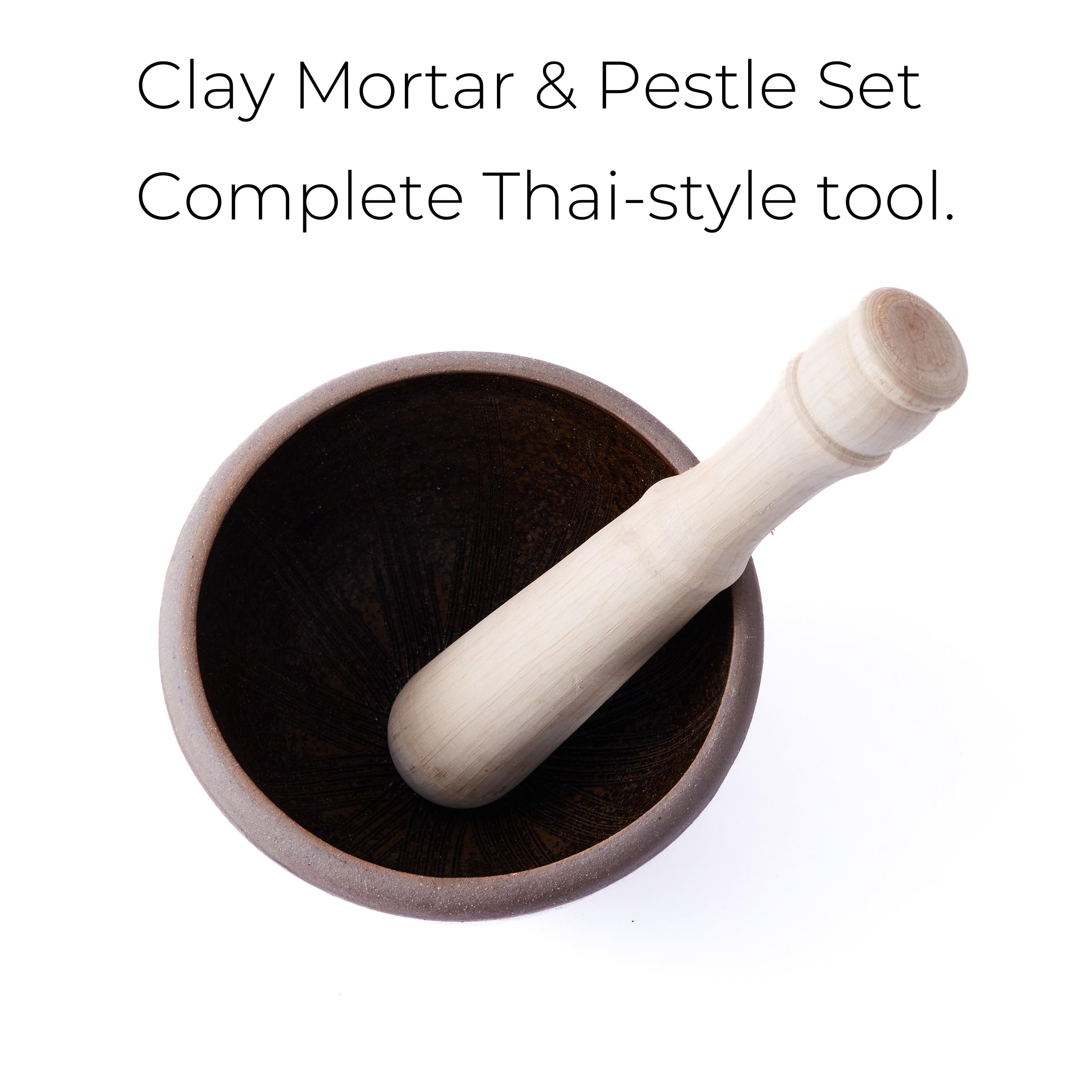 Thai Mörser und Stößel Set, Tonschale mit Holzstößel