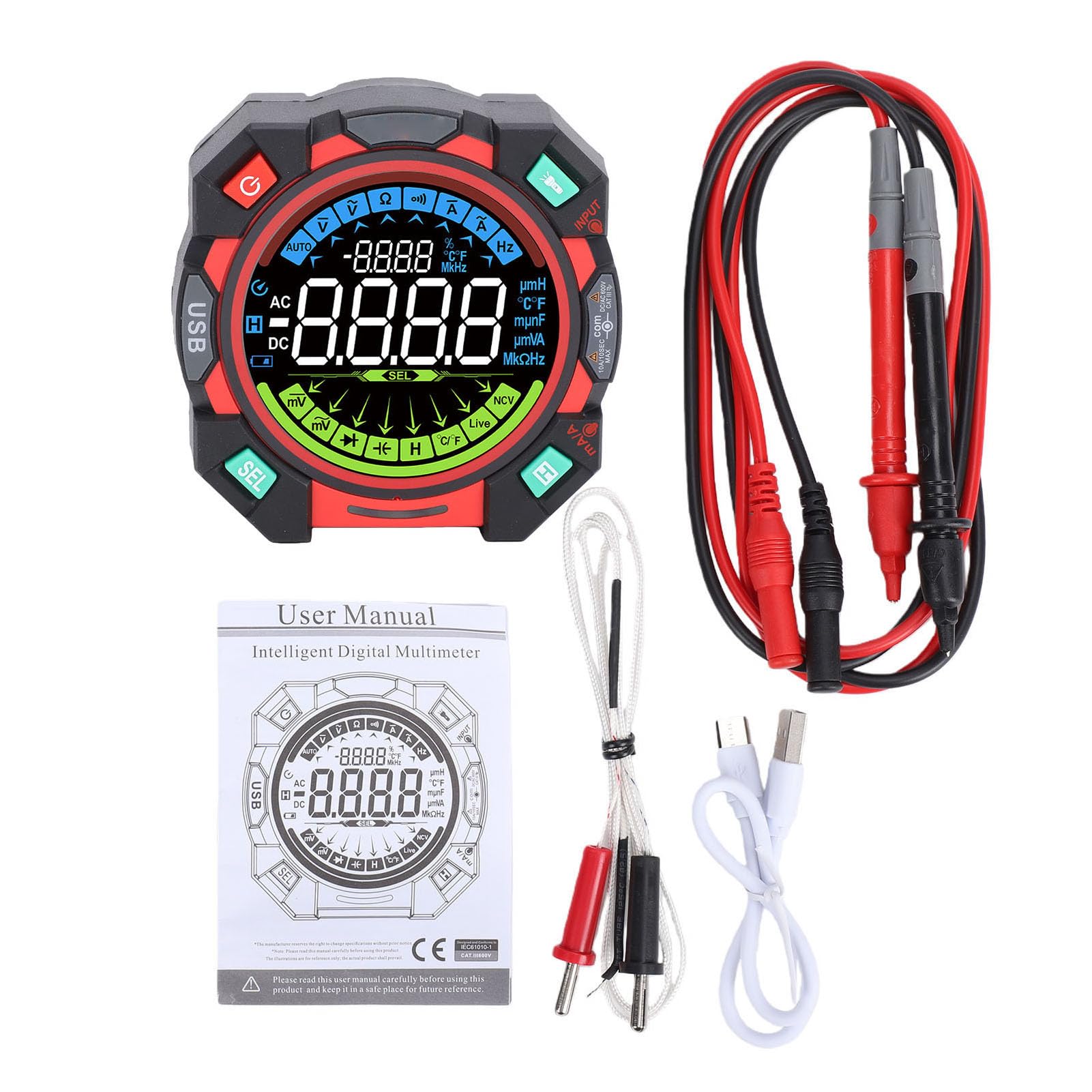 Multimetro Digitale TRMS 6000 Conteggi, Tensione CA/CC, Tester di Corrente con NCV, Test Diodi, continuità per Elettricisti, Batteria Ricaricabile, Torcia Incorporata