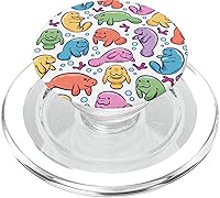 Vista 8 de Bonito patrón de manatí regalo para un amante de los manatíes mamíferos PopSockets agarre y soporte para teléfonos y tabletas, Negro