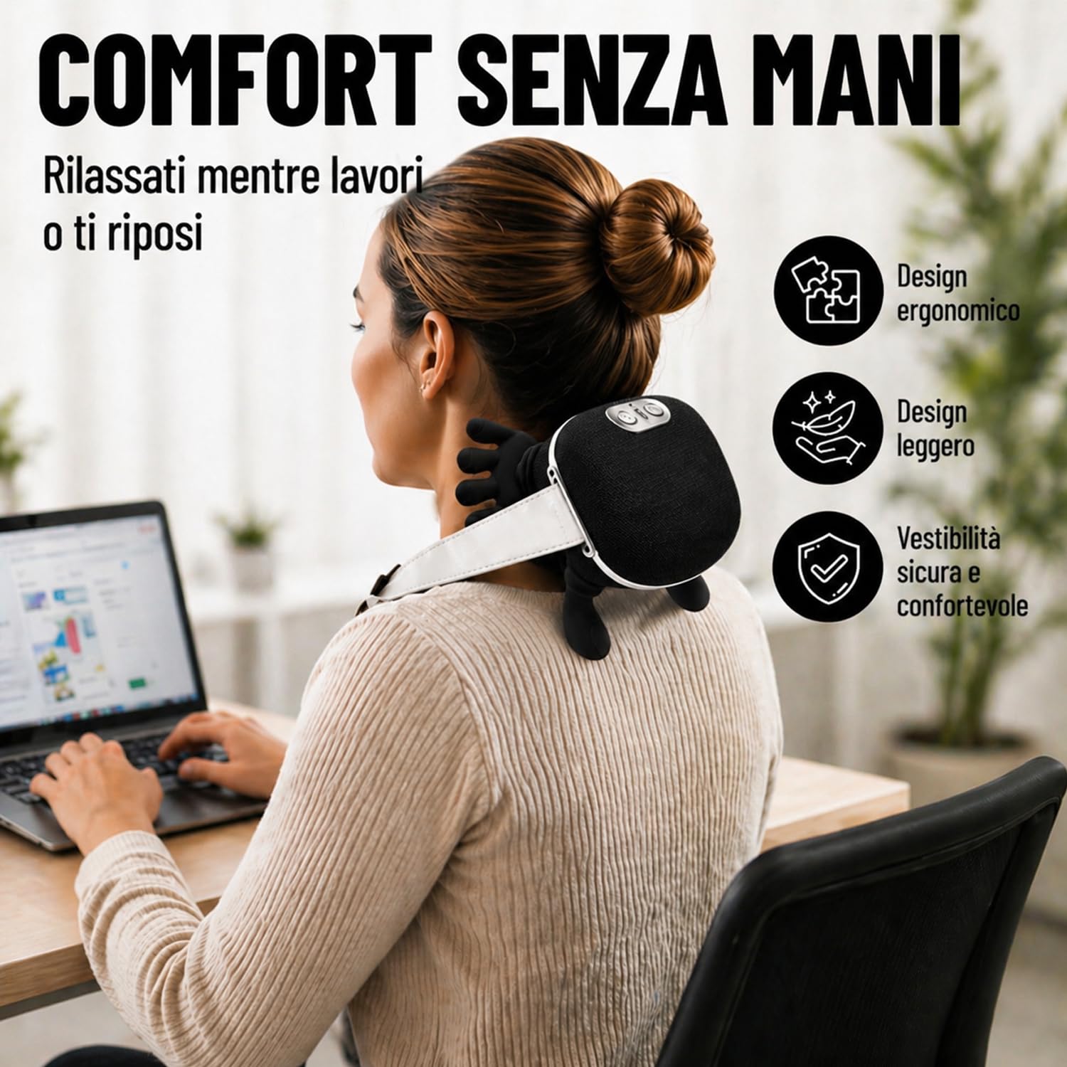 BeFit24 Massaggiatore Cervicale Ergonomico 4D Senza Fili, Massaggiatore Collo e Spalle con Calore, Massaggio Cervicale Profondo per Sollievo dal Dolore, Cuscino Massaggiante Schiena Portatile USB