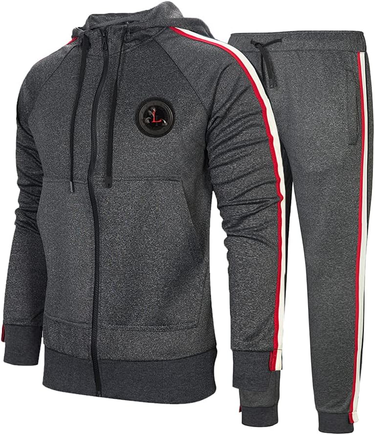 Mens Tracksuit Set Hoodie Top Jogging Bottoms Casual Full Zip Joggers Sports Sweatsuit with Pockets