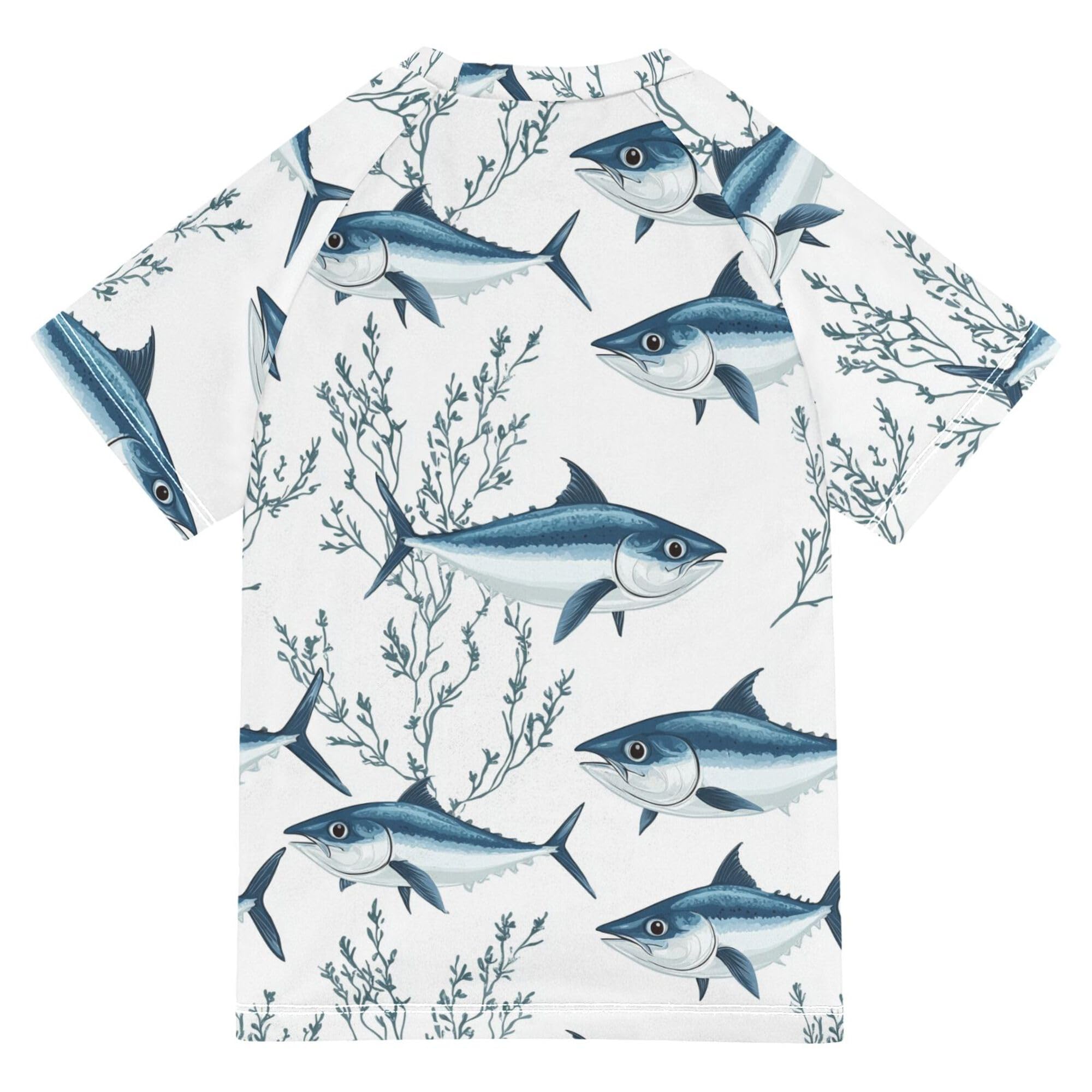 Cartoon Bluefin Tuna White Girls Bathing Suit UV Protection Rashguard Girls Swimwears Kids Sweatshirt for Youth Boys 9-10Y