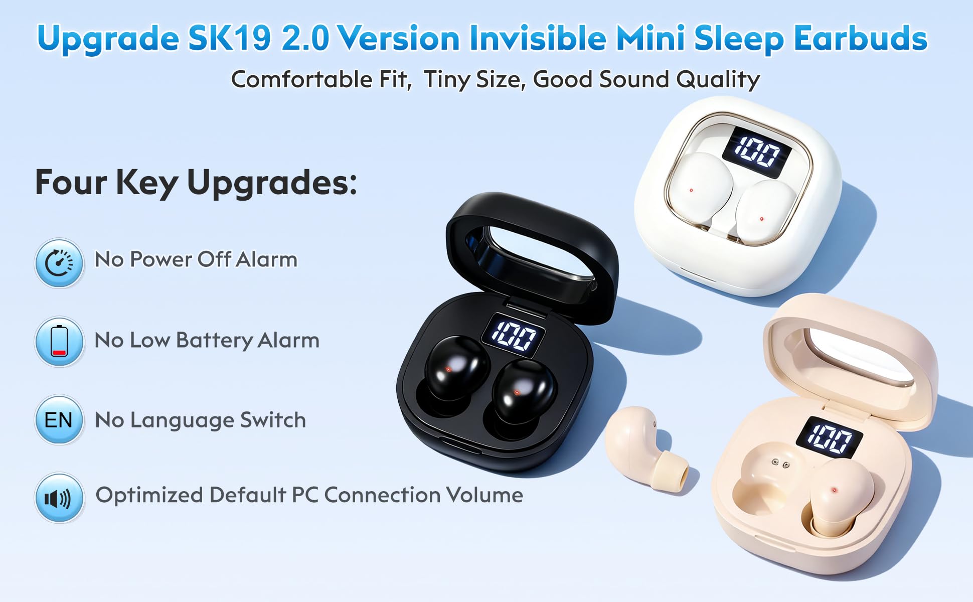 Auriculares inalámbricos invisibles para dormir, cómodos auriculares compactos para dormir de lado, auriculares con pantalla LED para dormir, trabajar y deportes (beige)