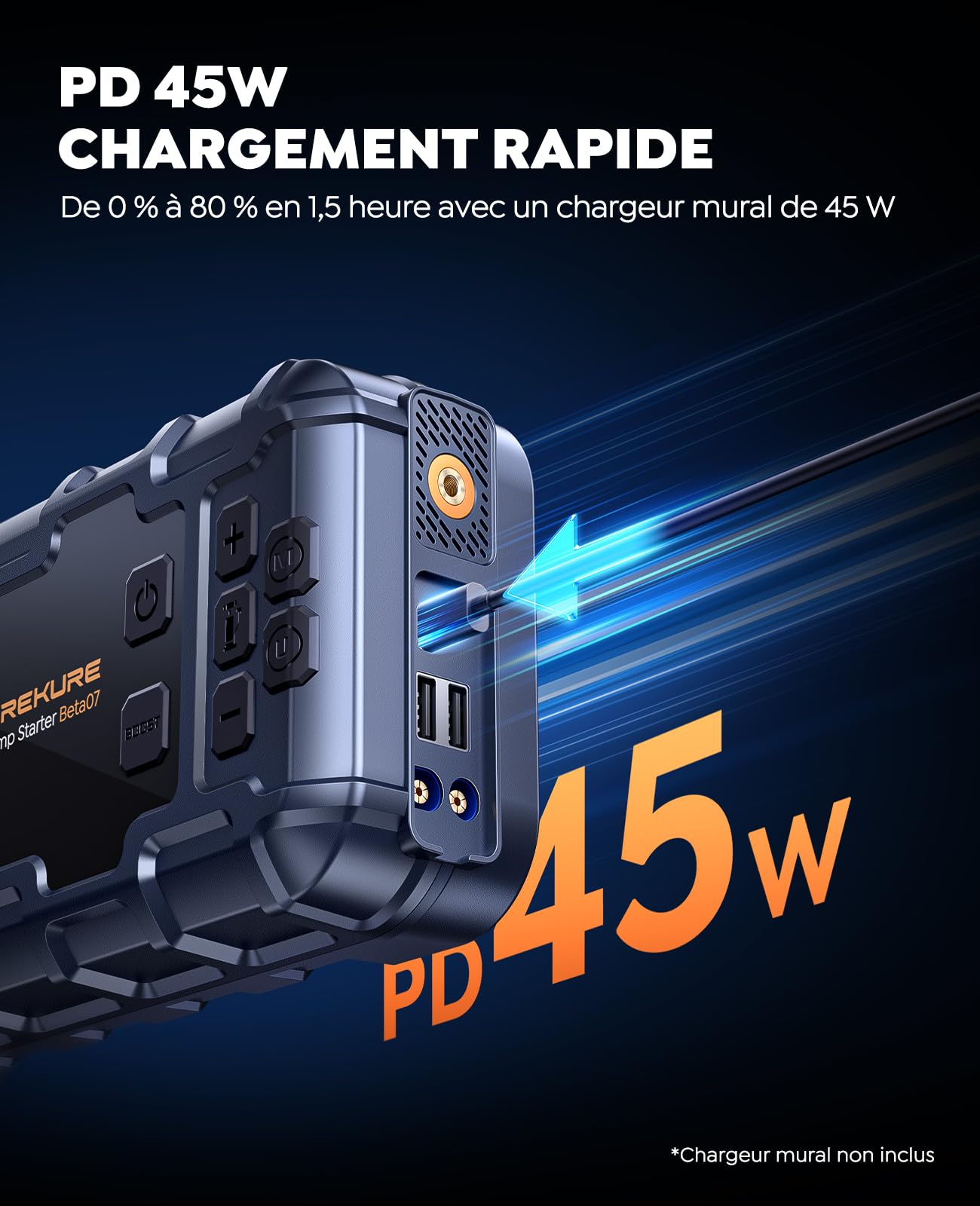 TREKURE 10-in-1 7000A Booster Batterie Voiture avec Gonfleur 160PSI, 26800mAh Démarreur Batterie avec 45W Charge Rapide, 600LM LED, Grand Écran, 12V Booster Voiture Puissant(Tous Gaz ou 12L Diesel)