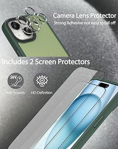 Miniatura 2 de Foluu Funda delgada para iPhone 15 Pro Max 2023-2X protector de pantalla de vidrio templado y 2 protectores de lente de cámara, parte trasera de