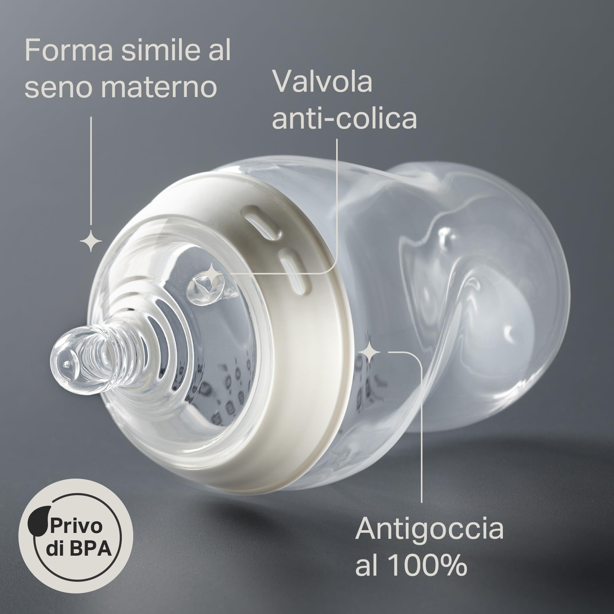 Tommee Tippee Biberon Closer to Nature , Tettarella Simile al Seno a Flusso Lento con Valvola Anticolica, 260ml, Confezione da 2, Ollie il Gufo