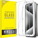 JETech Screen Protector for iPhone 15 6.1-Inch, Bubble Free, Tempered Glass Film with Easy Installation Tool, Case-Friendly, HD Clear, 2-Pack