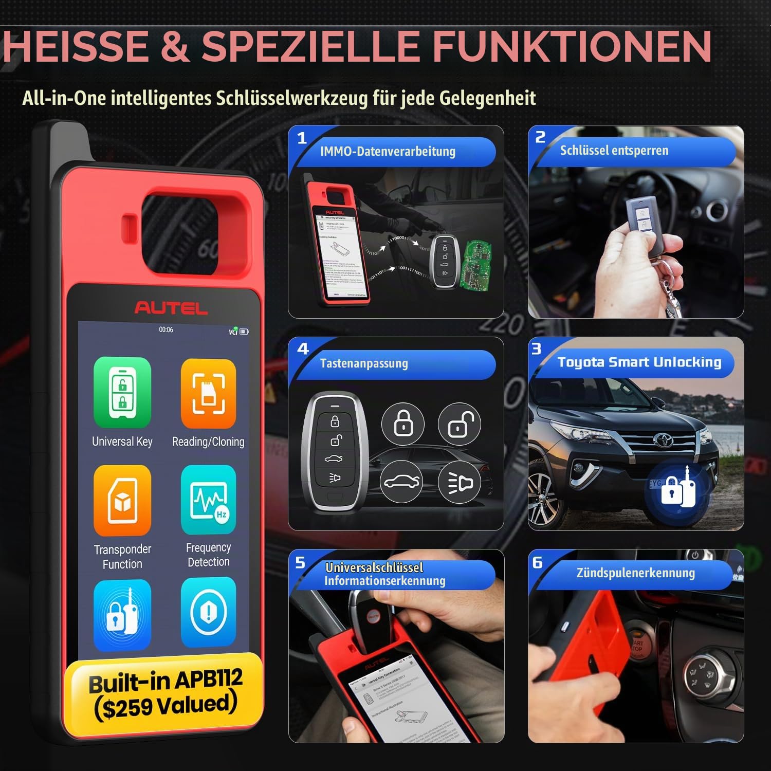 Autel Diagnosegerät MaxiIM KM100 (X) Schlüssel Programmieren Gerät, 2026, Dasselbe wie Schlüssel Programmierer KM100 KM100E, OBD Lernen, APB112 Integriert, Car Scan Tool Lite von IM508S IM608 PRO 2