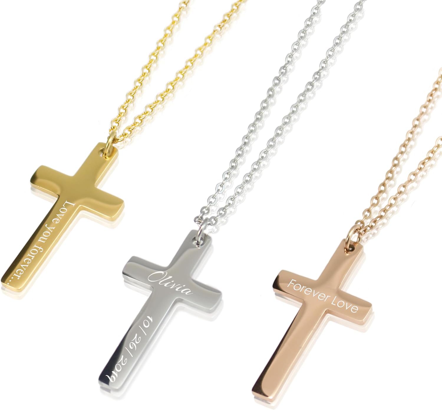 AnnBijoux Personalized Engraved Fingerprint Cross Necklace Religious Stainless Steel Jewelry Memorized Motivate Pendant Name Message Pendants
