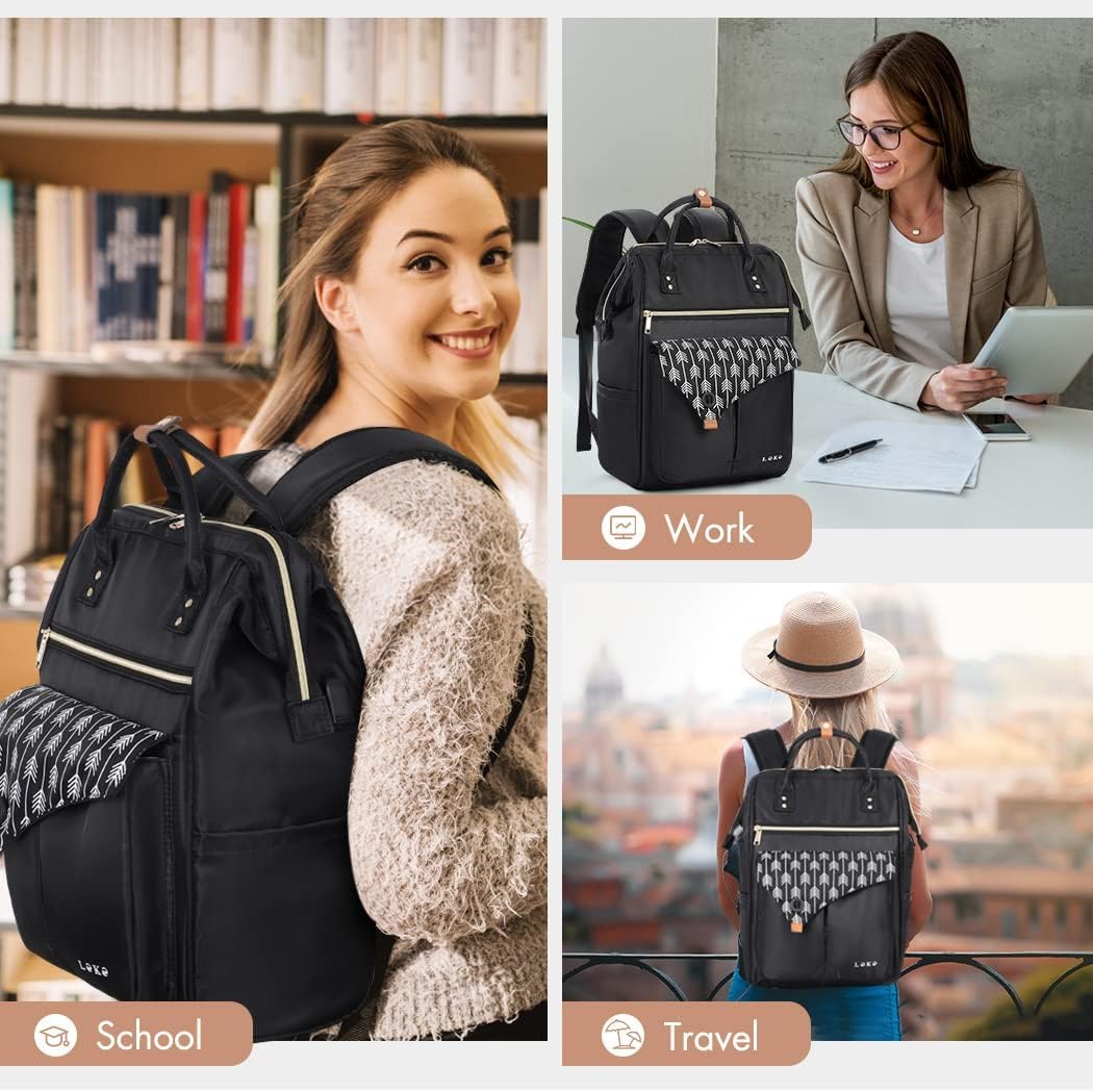 Lekesky Zaino Porta PC Donna 17 Pollici, Multiuso Antifurto Impermeabile per Laptop, Elegante per Viaggio, Ufficio, Università, Nero