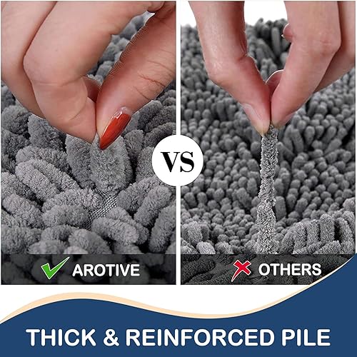 Miniatura 6 de Arotive Alfombras de baño de chenilla, 2 piezas, tamaño de alfombra de baño de 24 x 16 y 47 x 17 pulgadas, color gris, paquete de 2 artículos