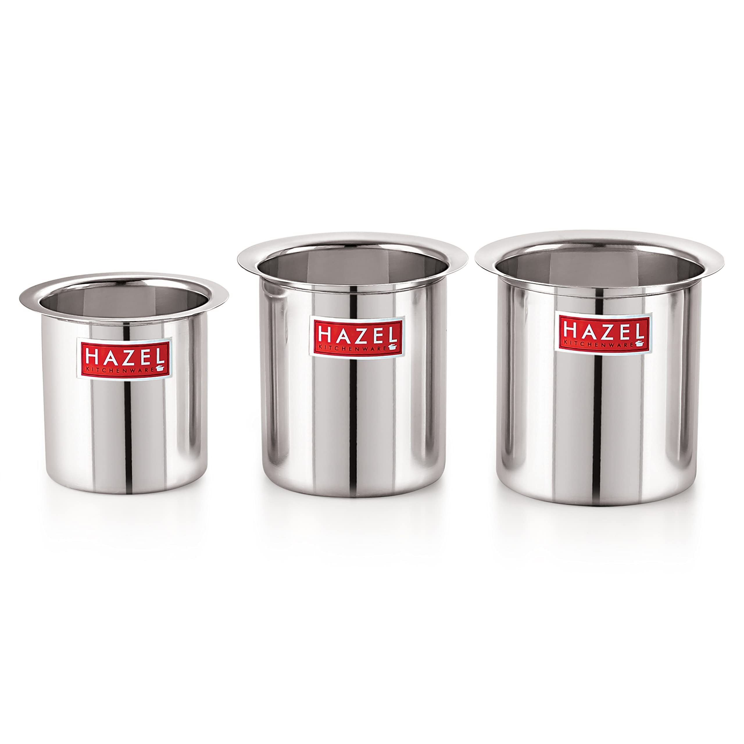 HAZEL Steel Milk Pot Set of 3 | 0.9 litres to 1.5 litres Stainless Steel Milk Boiler Container | Milk Boiling Vessel Gunj for Kitchen, 3 Pc Set
