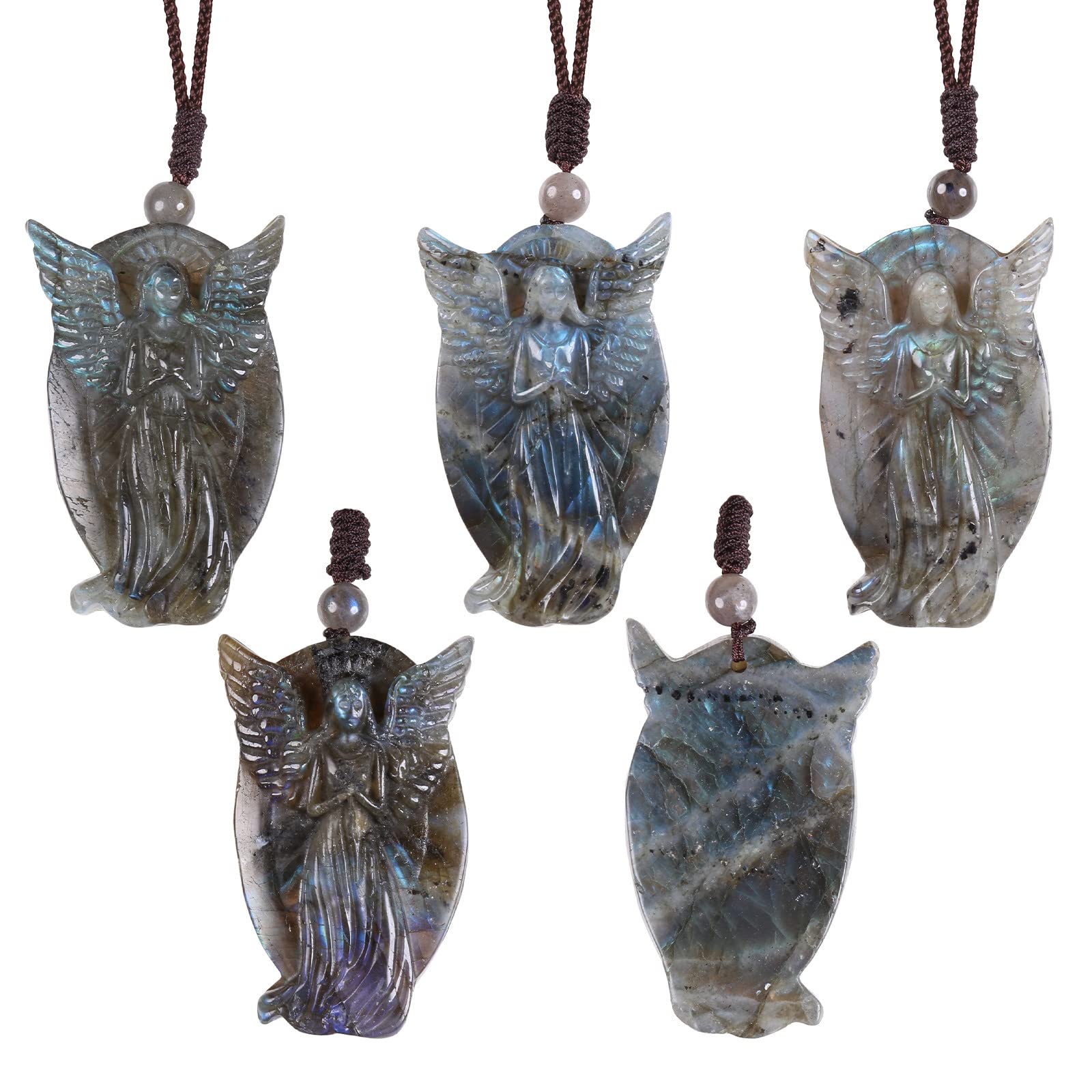 Nupuyai Angel Labradorite Crystal Stone Necklace for Women Men Natural Carved Stone Pendant with Adjustable Rope - Image 3