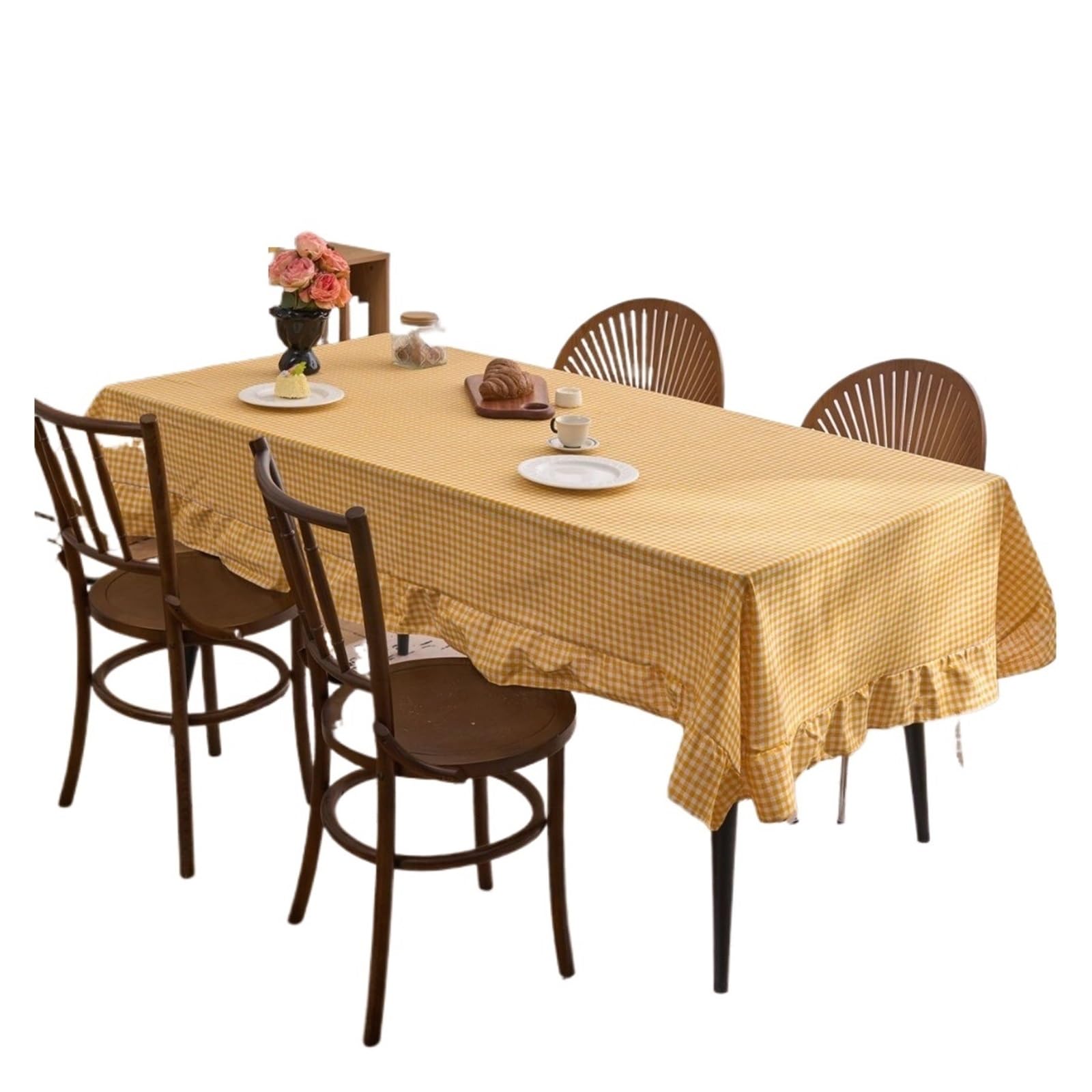 Table ClothRuffle, Ruffle Tablecloth Plaid Linen-cotton Table Cover Multicolor Multiple Sizes(Yellow,140x220cm)