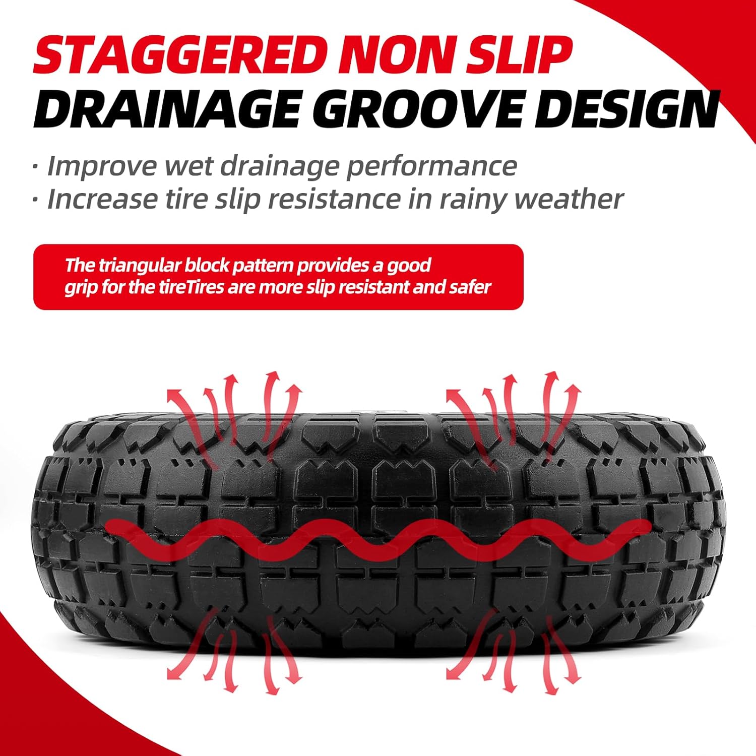 10-Inch Flat-Free Tires – 4-Pack Solid Rubber Wheels – Universal Replacement for Hand Trucks, Carts, Dollies – Never Go Flat – 5/8" Bore, 2.25" Hub Width (RED)