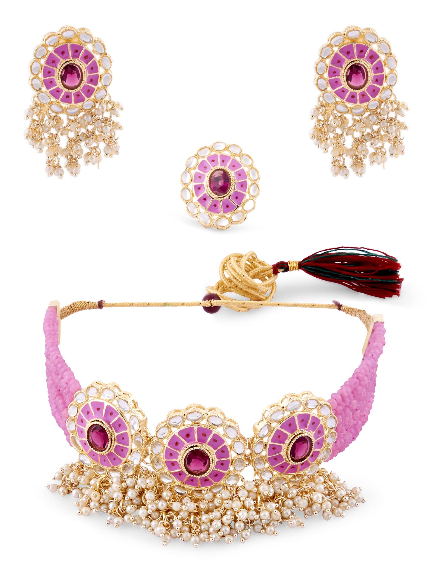 ZAVERI PEARLS Purple Meenakari Multistrand Crystal Beaded Choker Necklace Earring & Ring Set For Women-ZPFK14815 (B0BFRKRDWG) Amazon Price History, Amazon Price Tracker