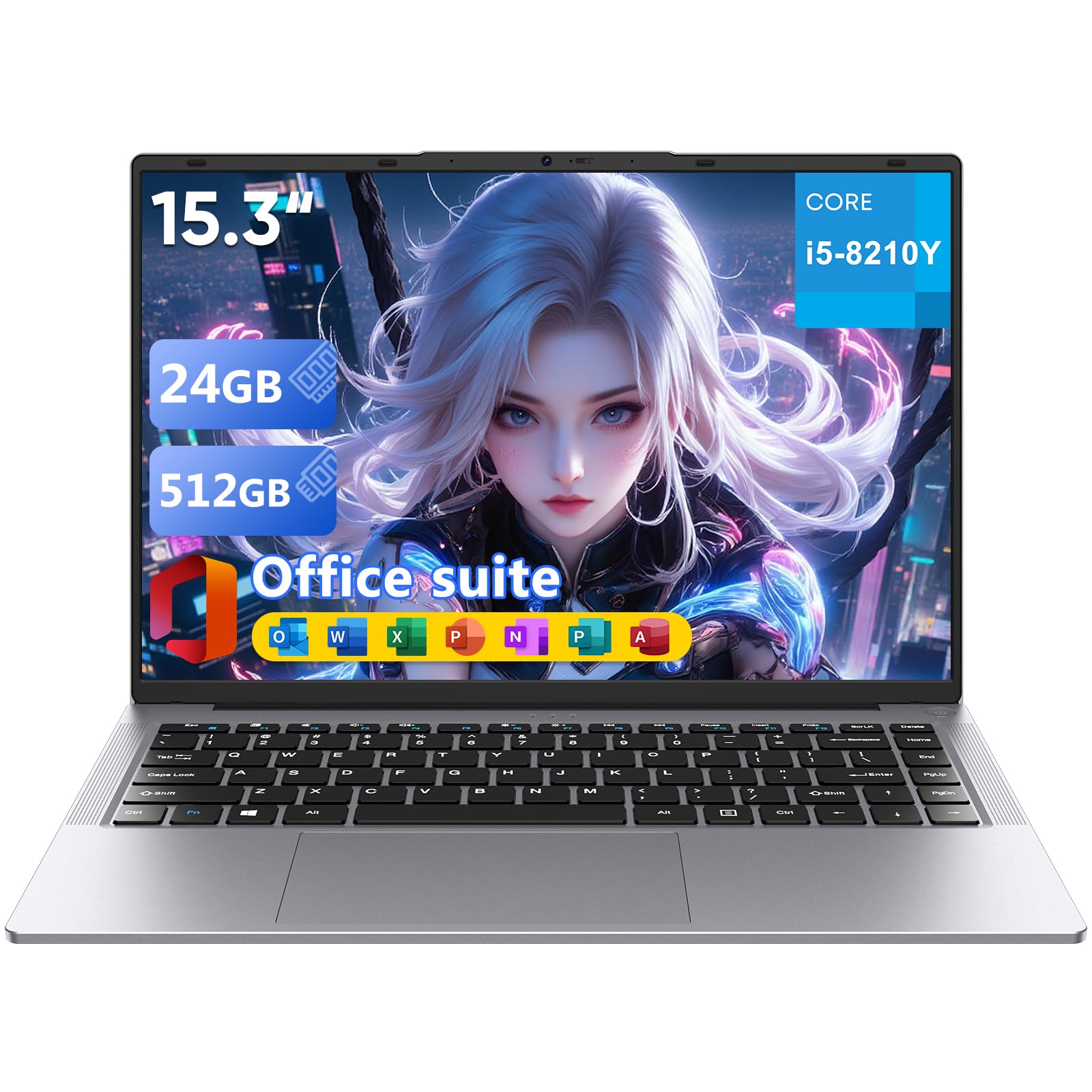 Ordinateur Portable 15,3" Core i5 (Jusqu'à 3,6 GHz),24 Go RAM 512 Go SSD, PC Portable, Écran 1920x1200 100% sRGB avec HDMI et USB-A, Autonomie Prolongée