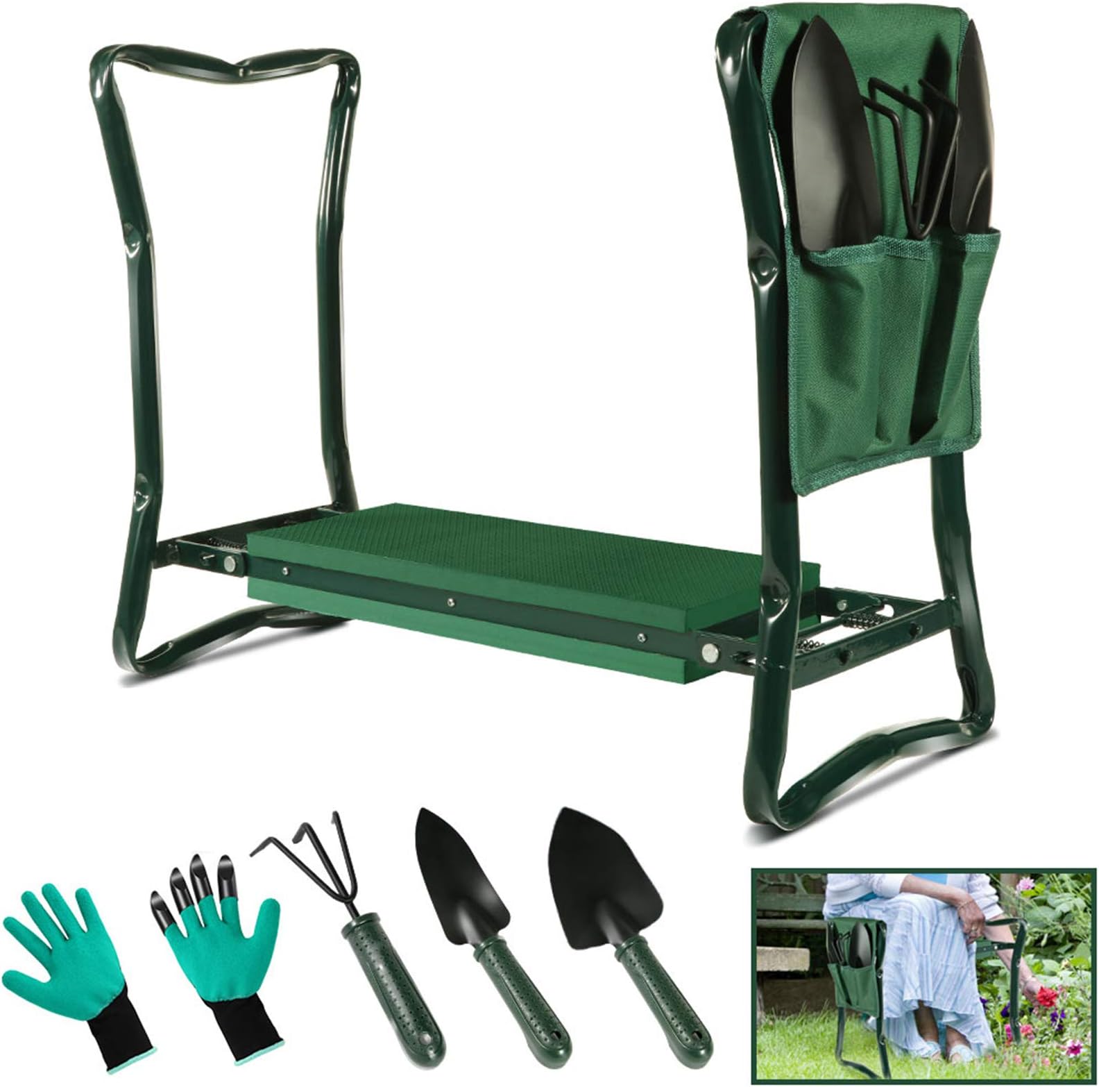 VonHaus Garden Kneeler Seat with Handles and Tool Set Folding