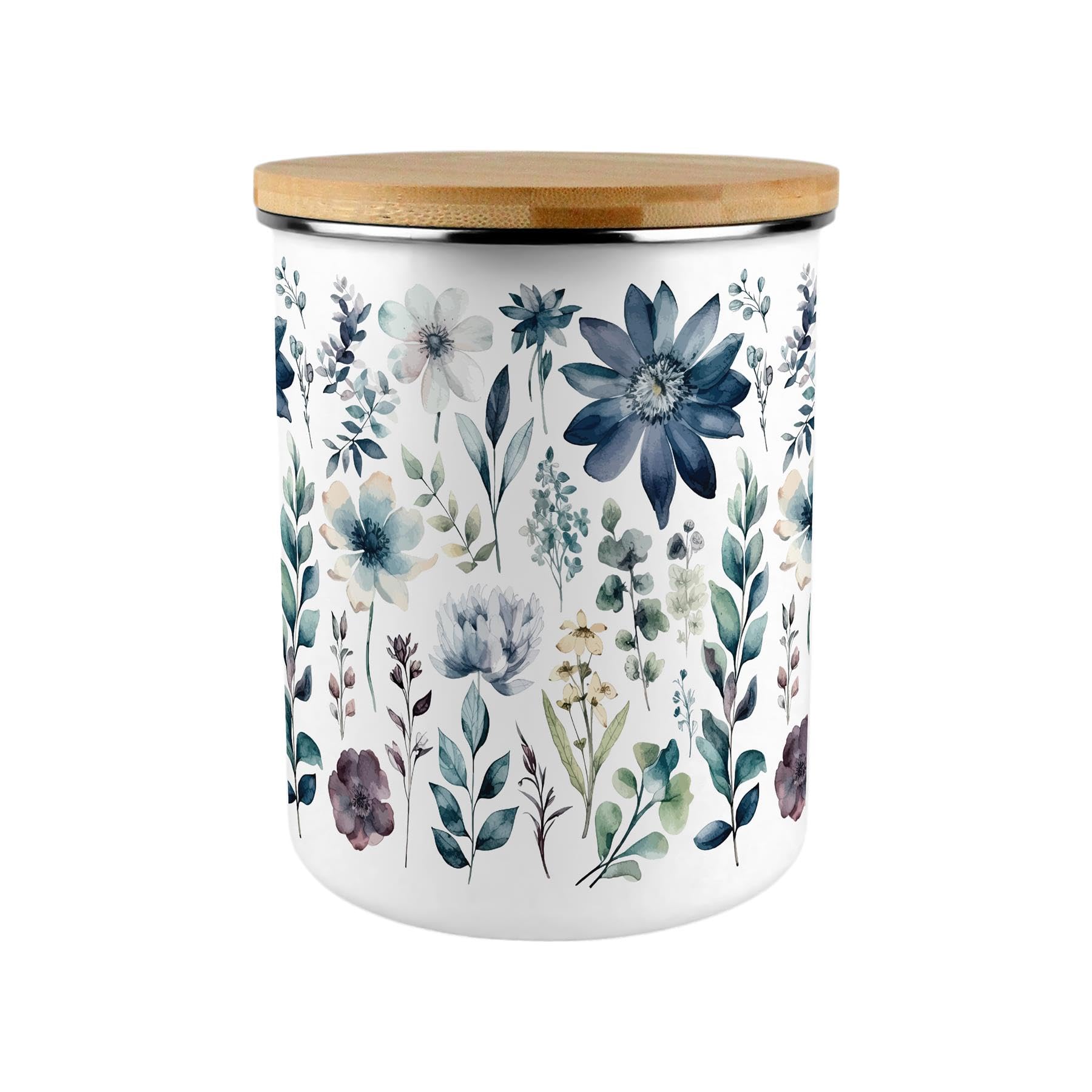 Blue Pastel Flowers Storage Canister - Floral 2.7L Extra-Large Enamel Home & Kitchen Organisation Container