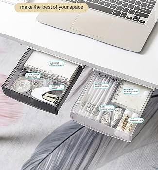 Cassetto Sotto Scrivania, Cassetto Nascosto Autoadesivo Desk Organizzatore Cassetti Attacco per Cassetti da Scrivania Estraibile Accessori da Scrivania e Organizer per Ufficio Scuola Cucina(03
