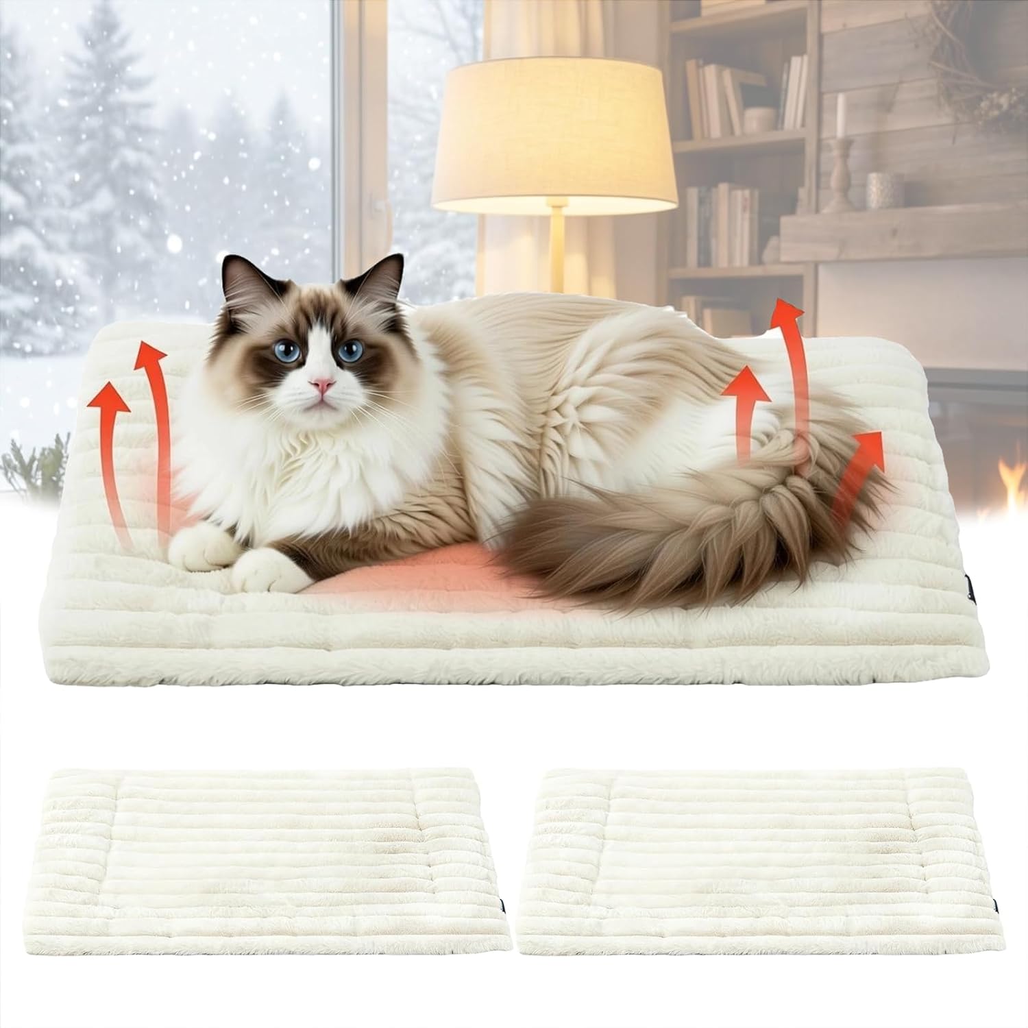 2 Pack Self Heating Cat Mat for Small Animals, Self Warming Pet Bed, Indoor Pet Warmer for Cat Houses/Rabbit Hutches/Chick Brooders in Extreme WeatherBrown,76x51cm/30x20in