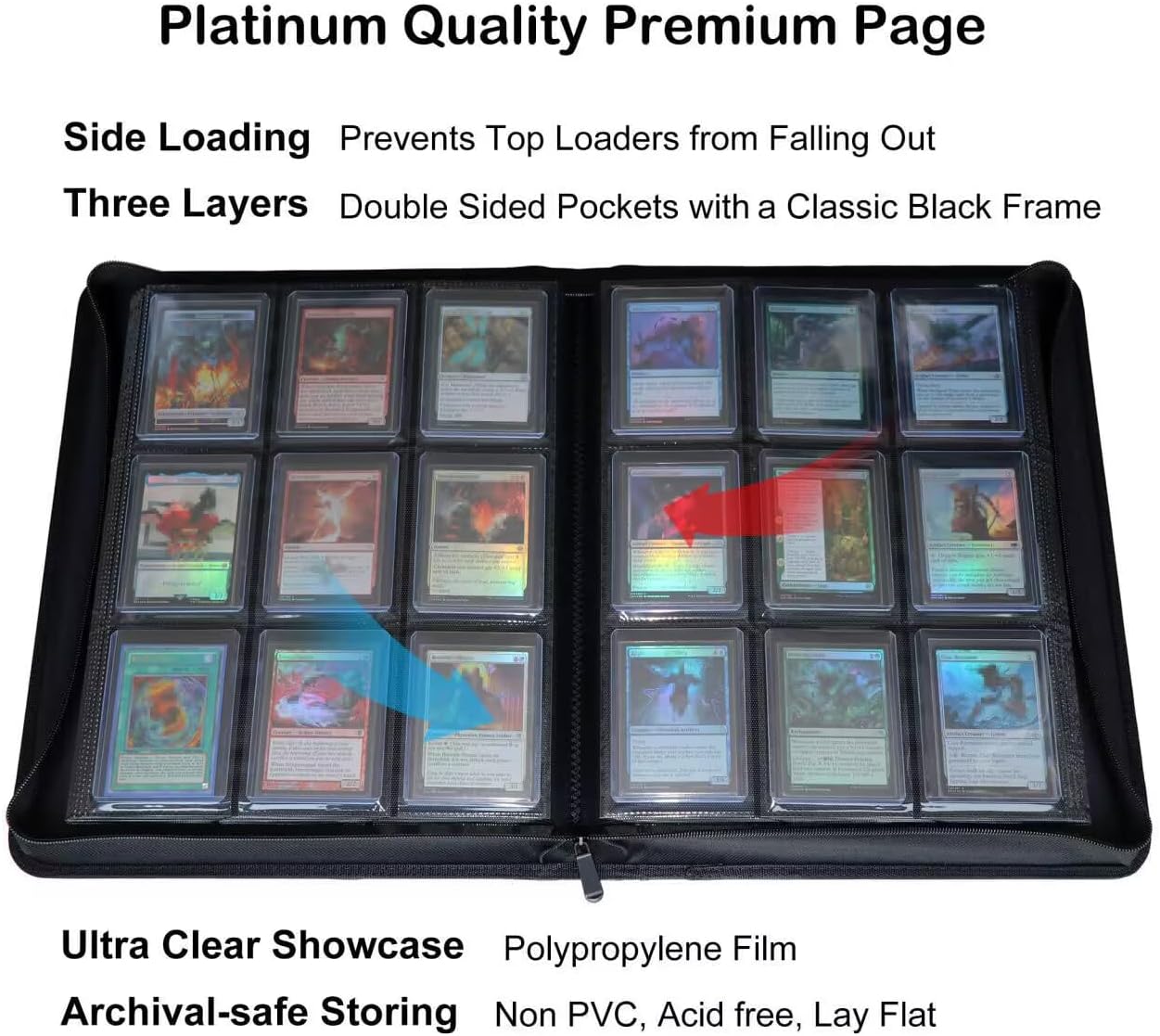 Top loader Binder, Holds 504 Top loaders, 9-Pocket Top Loader Binders with Sleeves for TCG & Sports Cards in 3'' x 4'' Top loaders