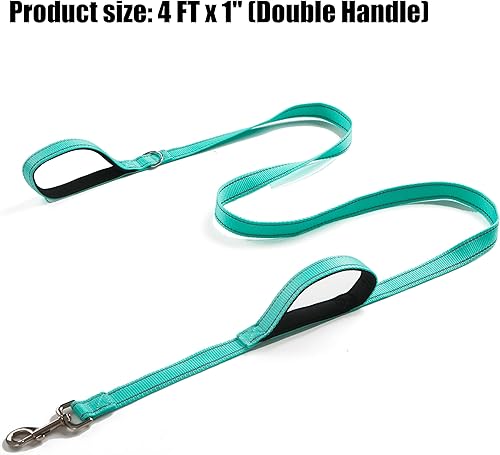 Miniatura 3 de Correa resistente para perros medianos a grandes con dos asas acolchadas de 4 pies, correa de perro de doble asa (turquesa, 4 pies x 1 pulgada de