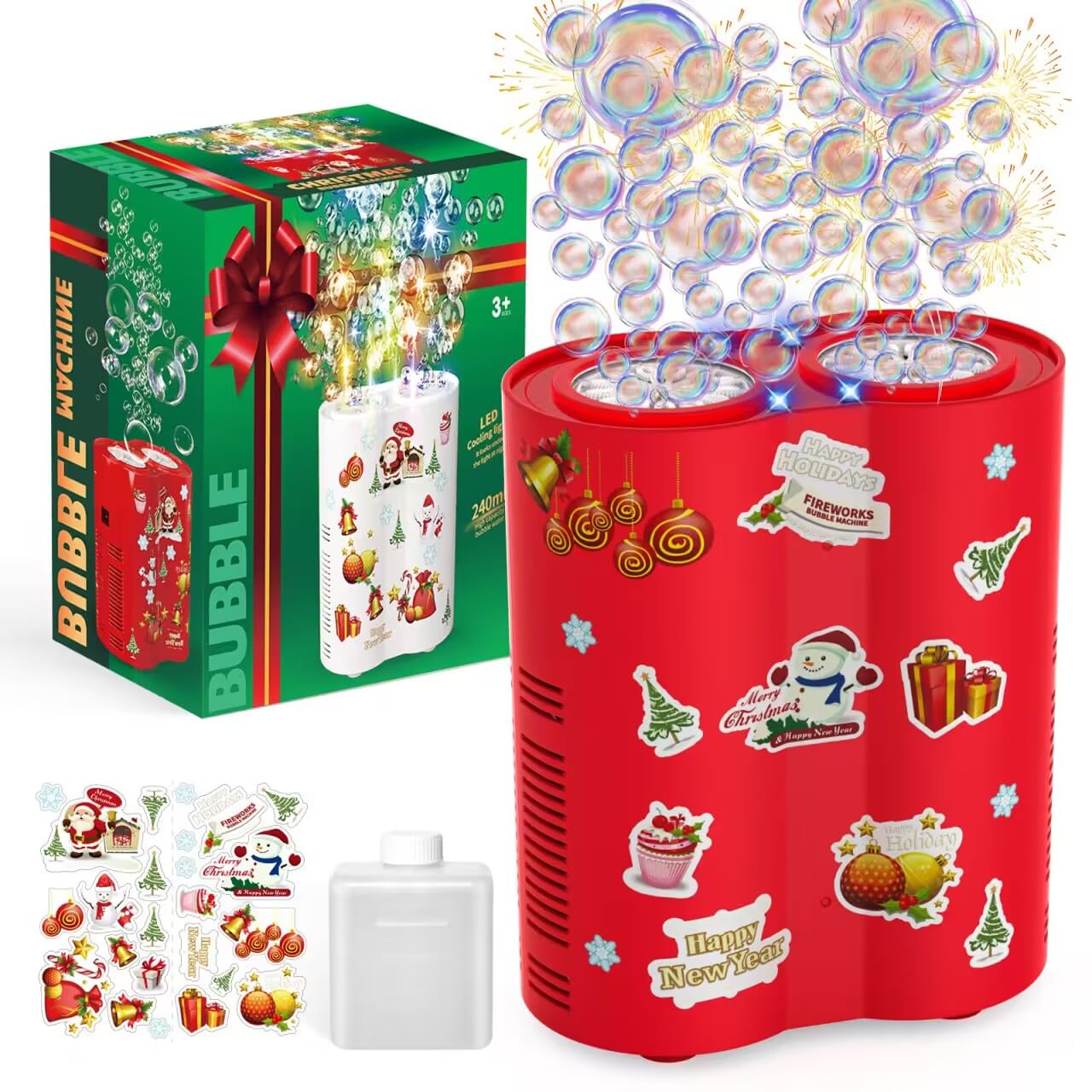 PANACARE Automatic Bubble Machine Christmas bubble maker 20000+ Bubbles Per Minute,Firework Bubble Blower Toys with 26 Holes/lighting/240ML Bubble Solution/Parties,Christmas,Wedding,Birthday Gifts