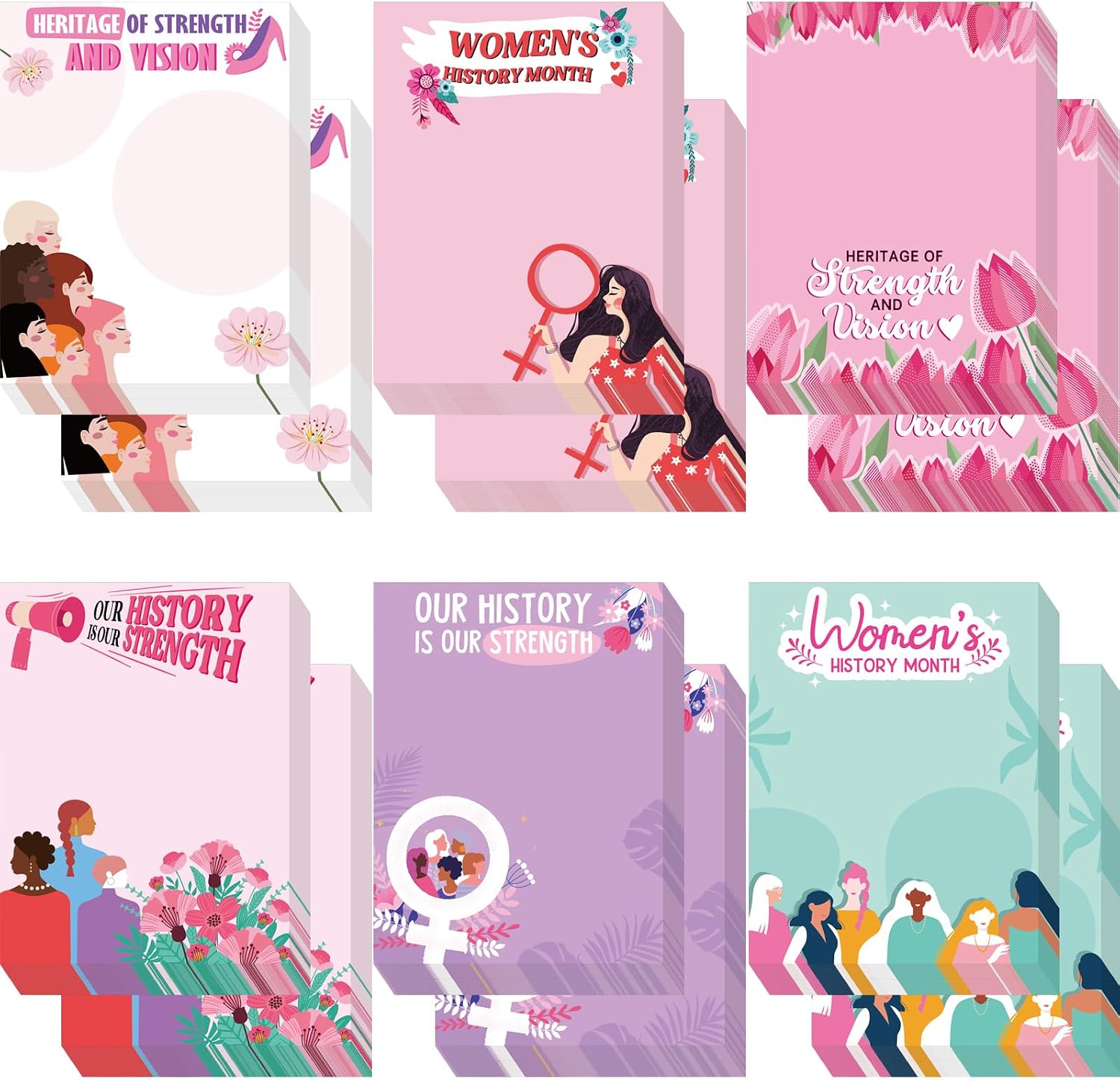 Sayglossy 24 Pack Women's History Month Sticky Notes 3" x 4" Inspirational Self Stick Note Pad Women's History Month Appreciation Gifts for Coworkers Office Supplies