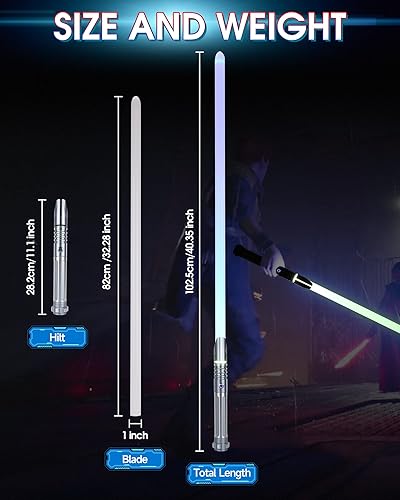 Miniatura 10 de Sable de luz de duelo, sables de luz con control de movimiento para adultos, sable de luz suave con 10 fuentes de sonido, RGB 12 colores cambiables,