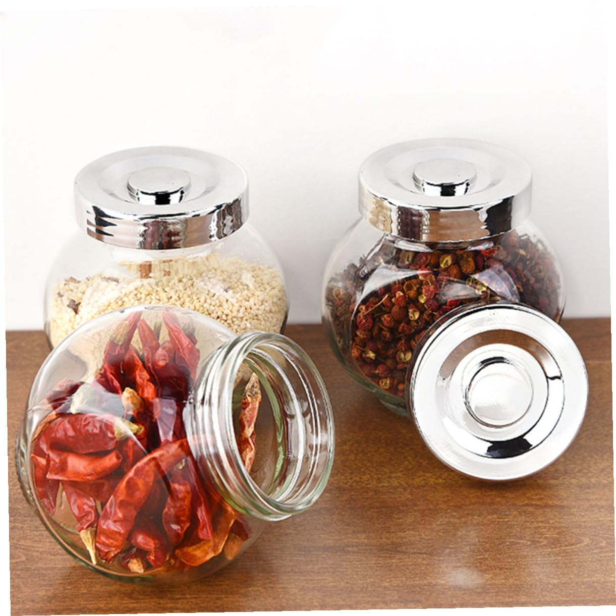 8 pezzi Barattoli in Vetro Trasparente con Coperchio Ermetico Contenitori Alimentari Resistenti e Portatili per Cucina Organizer per Zucchero Spezie e Snack Design Unico e