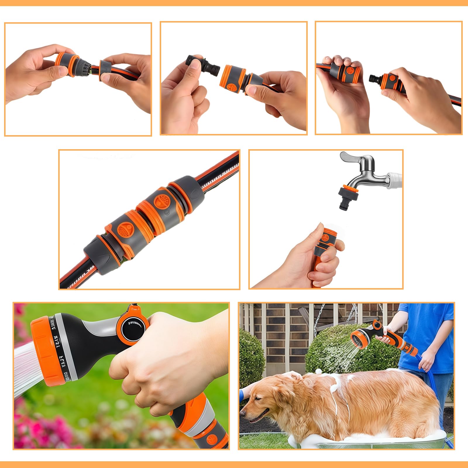 6PCS Garden Hose Connectors Set Quick Connect Hose Fittings with 2 in 1 Tap Adapter (1/2" & 3/4") Double Male Connector - Image 4