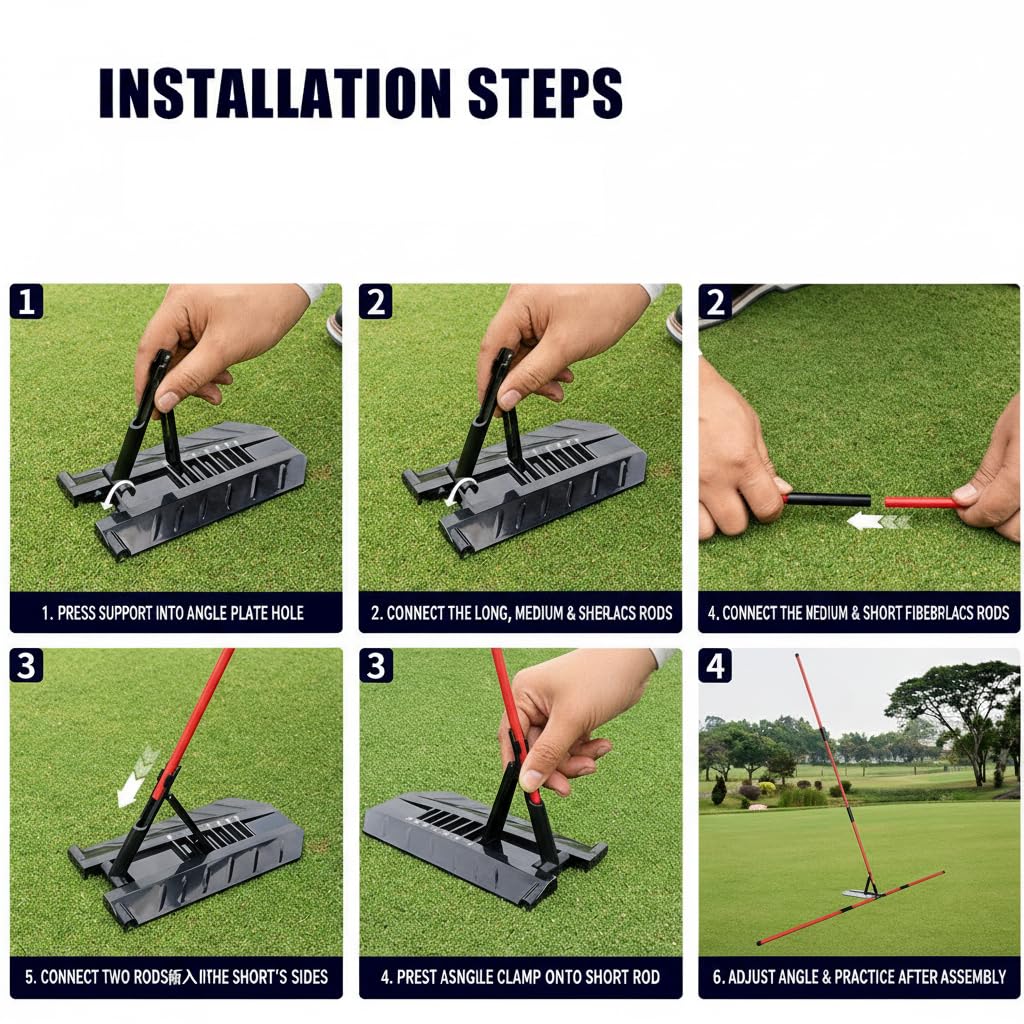 Golf Trainingshilfen Alignment Sticks Set, Verstellbarer Golf Schwungtrainer mit ABS Winkelplatte Glasfaserstäben, Profi Golfzubehör zur Haltungskorrektur für Zuhause Range, Golfzubehör Set