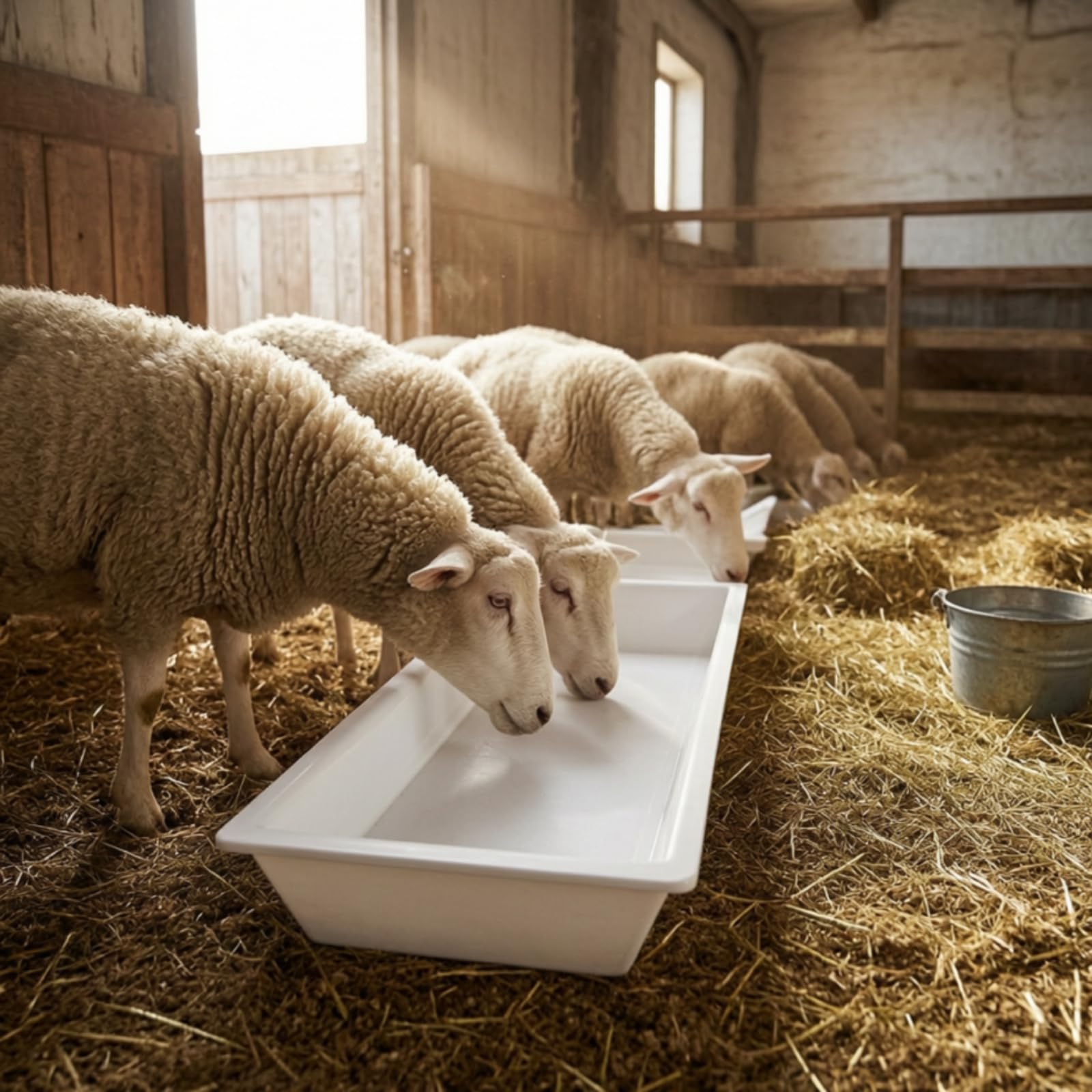 Mangiatoia in Plastica Facile da Pulire Vasca in Plastica Robusto Mangiatoia con Abbeveratoio per Allevatori, Agricoltori, Locale per Animali, Bianco