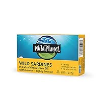 Vista 1 de Wild Planet, Sardinas en aceite de oliva virgen extra con limón, 4.375 onzas