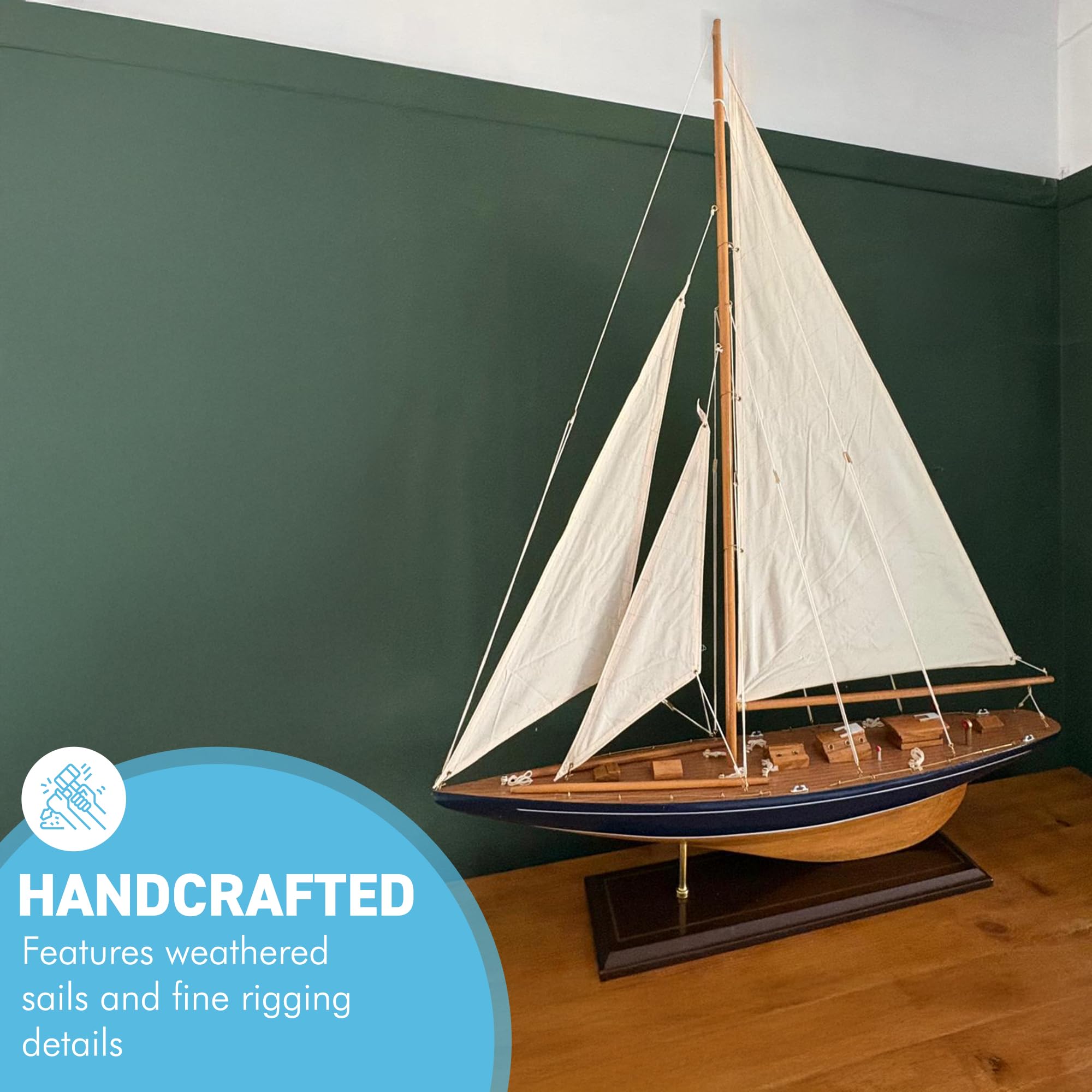 J Class Segelyachtmodell aus Holz, 76 cm, America's Cup Racing Segelboot, 97 cm hoch, nautisches Display, Ornament, teilweise montiertes Modellboot-Kit