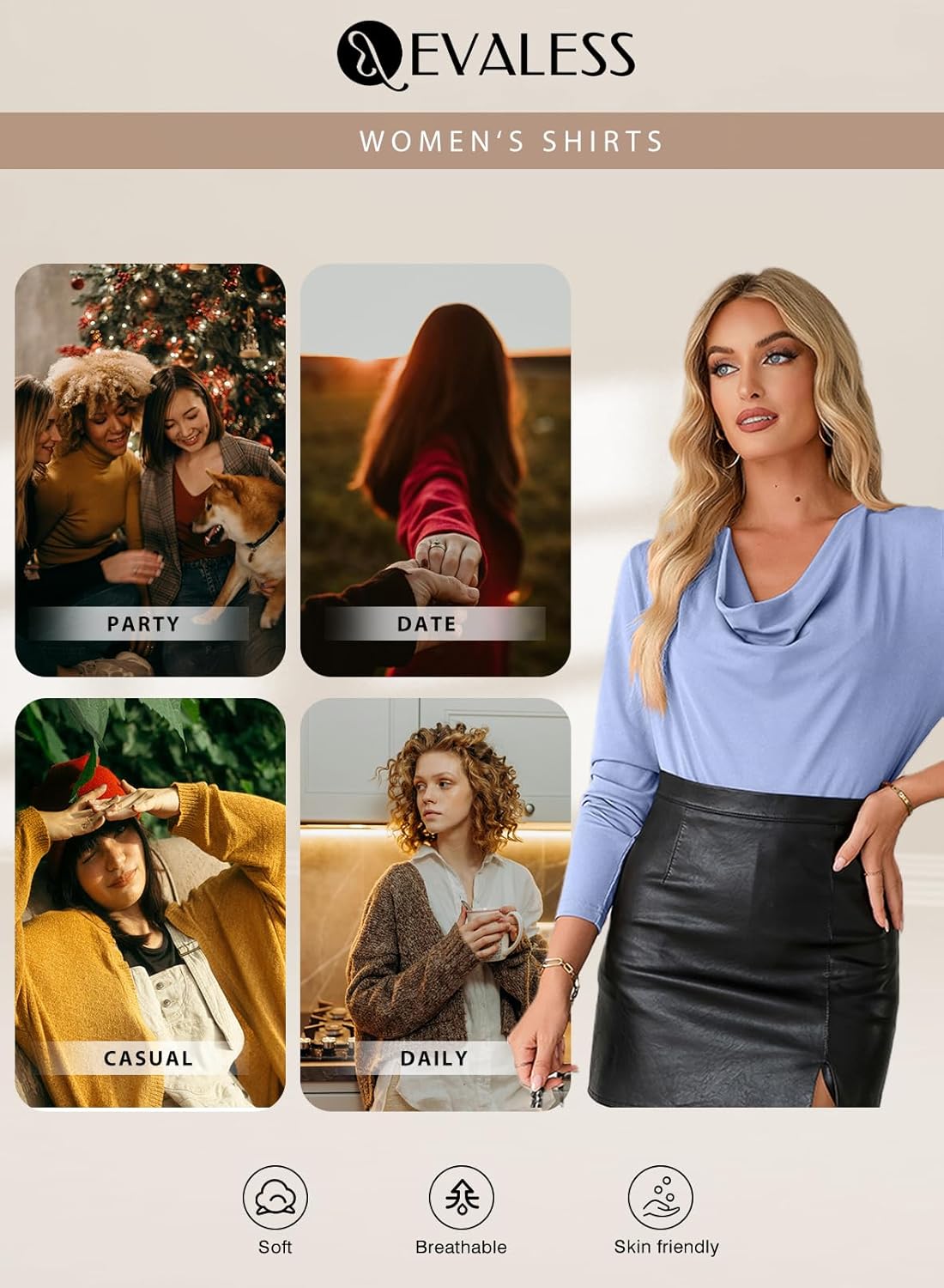 EVALESS Womens Tops Trendy 2026 Fall Cowl Neck Shirts Long Sleeve Teacher Clothes Office Business Dressy Casual Outfits - Image 5