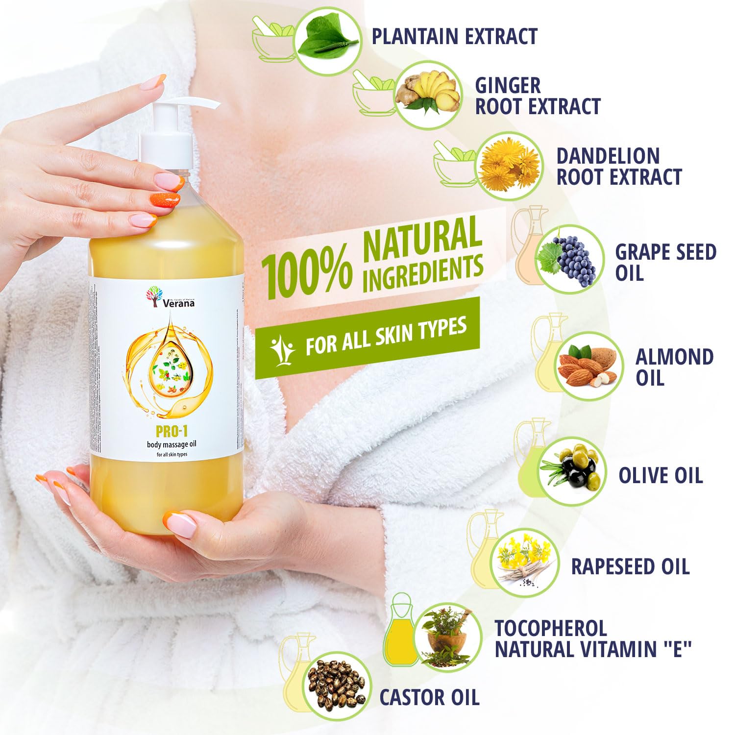 Verana Olio per massaggi PRO-1, Professionale Neutro, Inodore, 100% naturale, biologico, vegano, per corpo, viso, capelli, unghie, piedi, orecchie, smagliature, anti-cellulite (5L, 5000, millilitro)