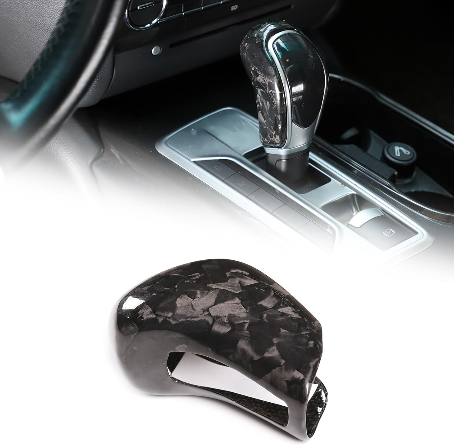 Real Carbon Fiber Car Gear Shift Knob Cover Compatible with Maser@ti Ghibli/Quattroporte/Levante 2013-2018 Center Console Gear Knob Trim Cover Interior Accessories (Black)