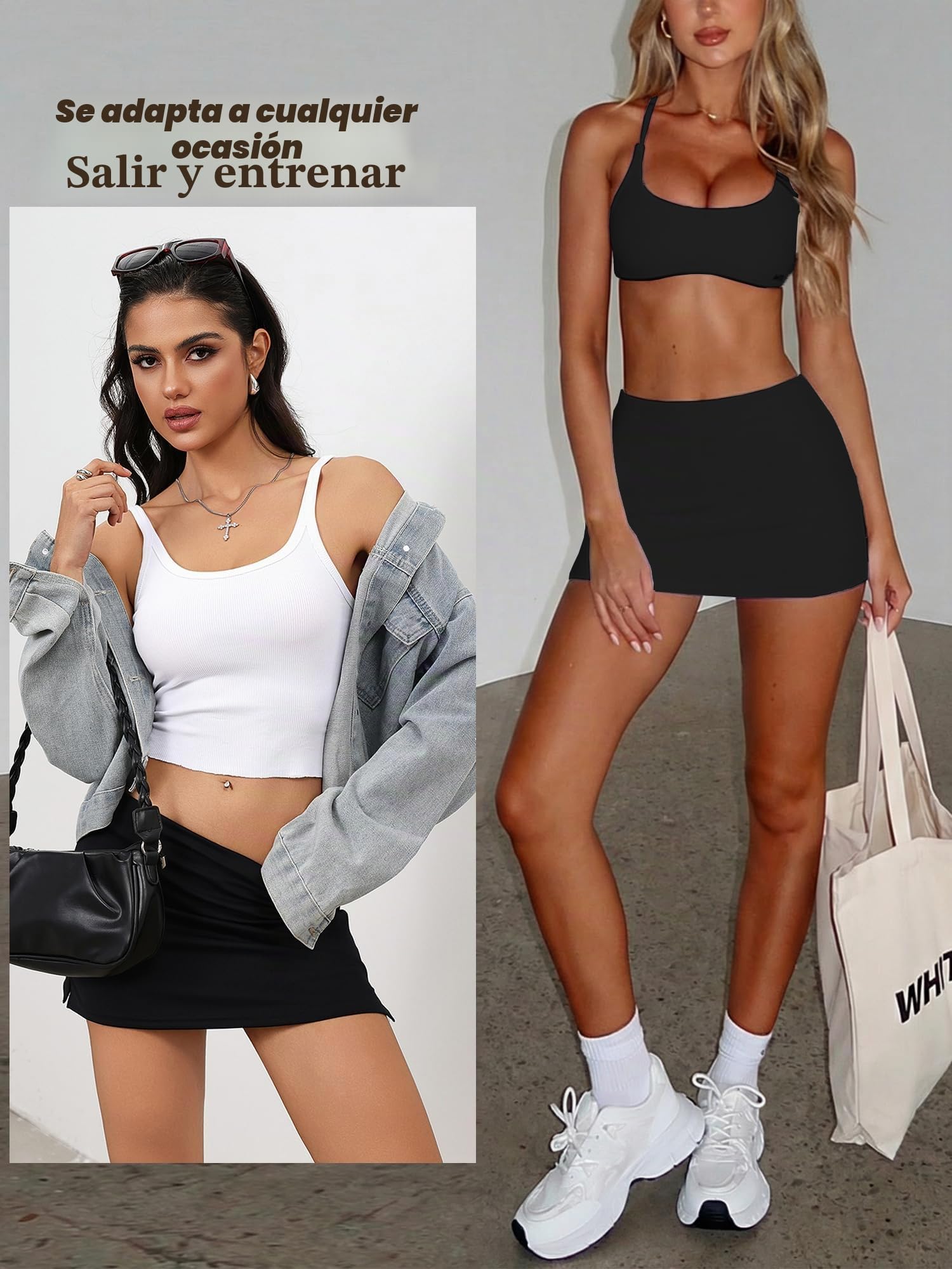 Danysu Minifalda elástica de cintura baja con pantalones cortos con abertura lateral para deportes de uso diario