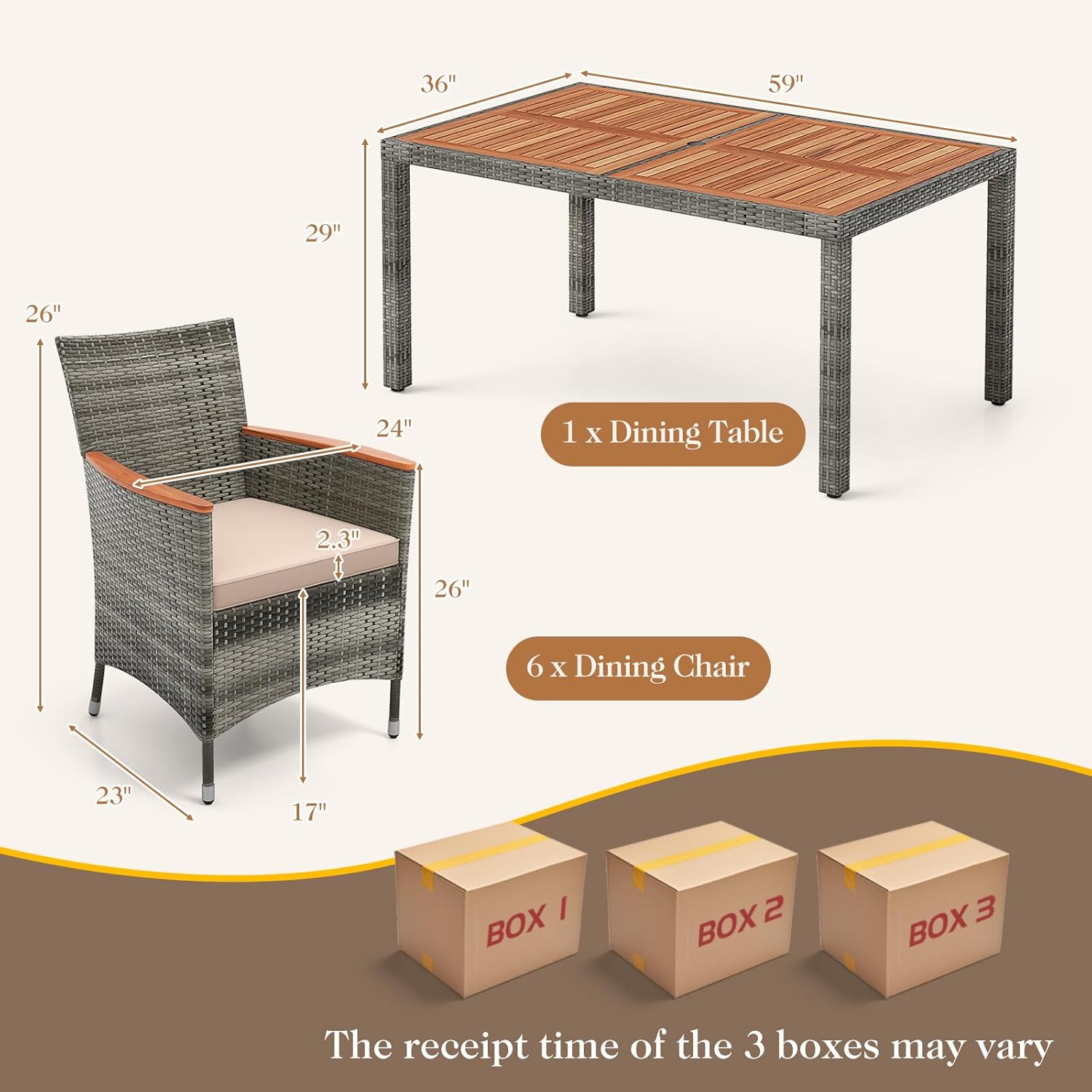 Dining Set Dimensions and Packaging