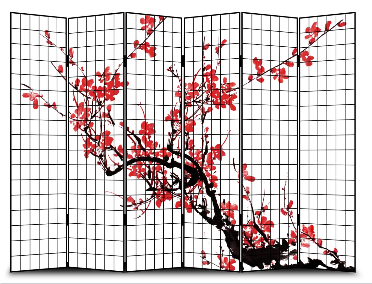 Fine Asianliving Paravent Intérieur L240xH180cm - Séparateur de Pièces Deux Côtés - Cloison de Séparation Amovible Japonais Oriental Chinois - Toile Imprimée Déco Diviseur