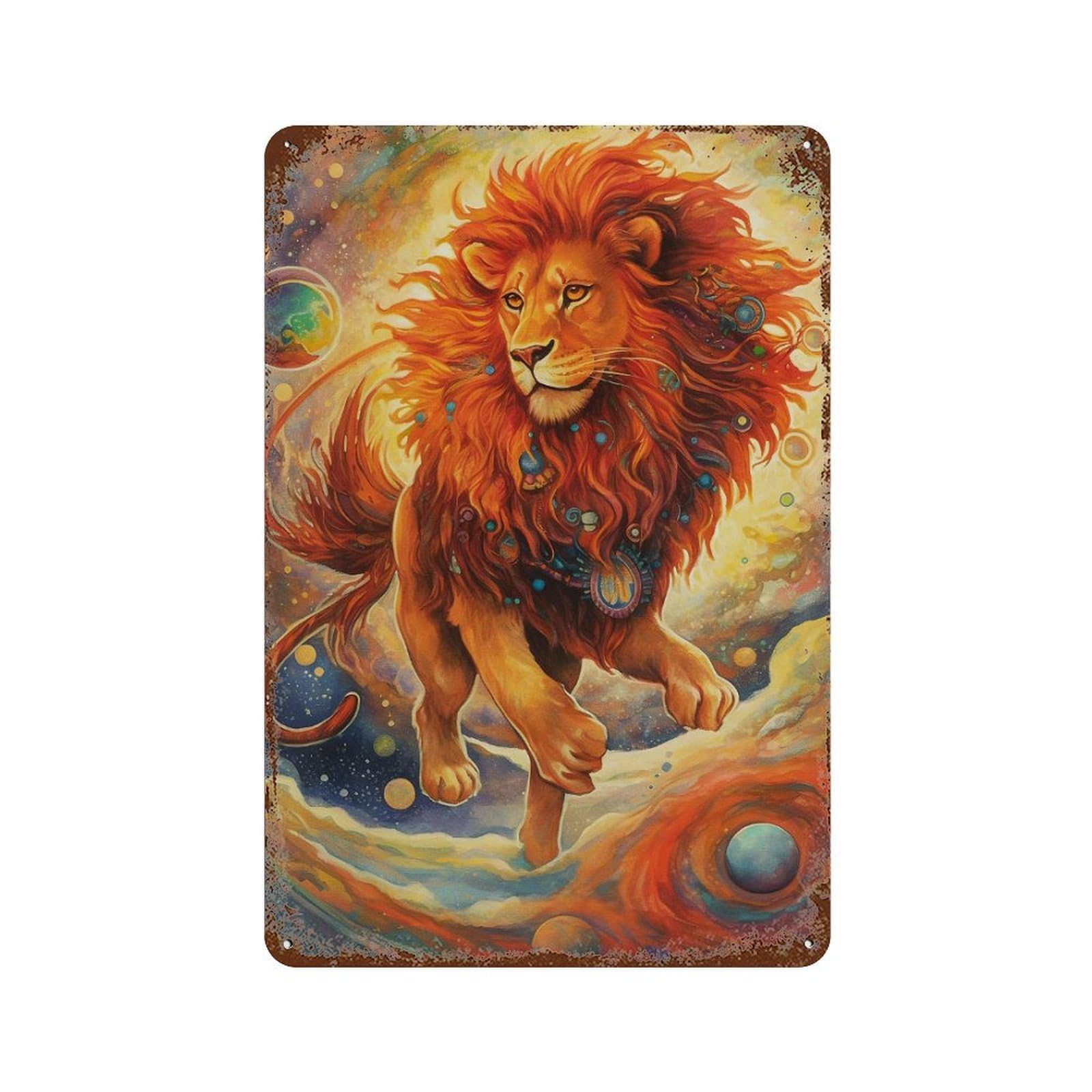 Cute Lion Aged Metal Wall Plaque 11.8"x7.9", Classic Wall Plaque for Garage, Pub Or Kitchen