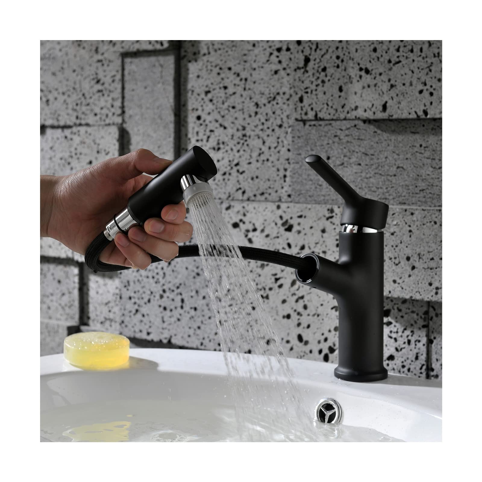Robinet de salle de bain en laiton noir mitigeur haut de gamme avec jet extractible